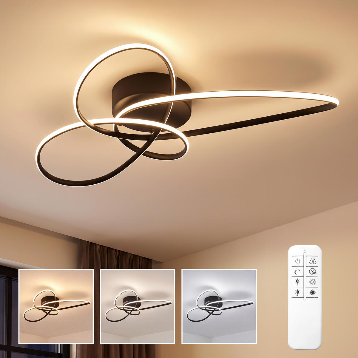 LED DECKENLEUCHTE Myvin 52.5/35.5/11.5 cm - Schwarz, Kunststoff/Metall (52.5/34.5/11.5cm) - ZMH