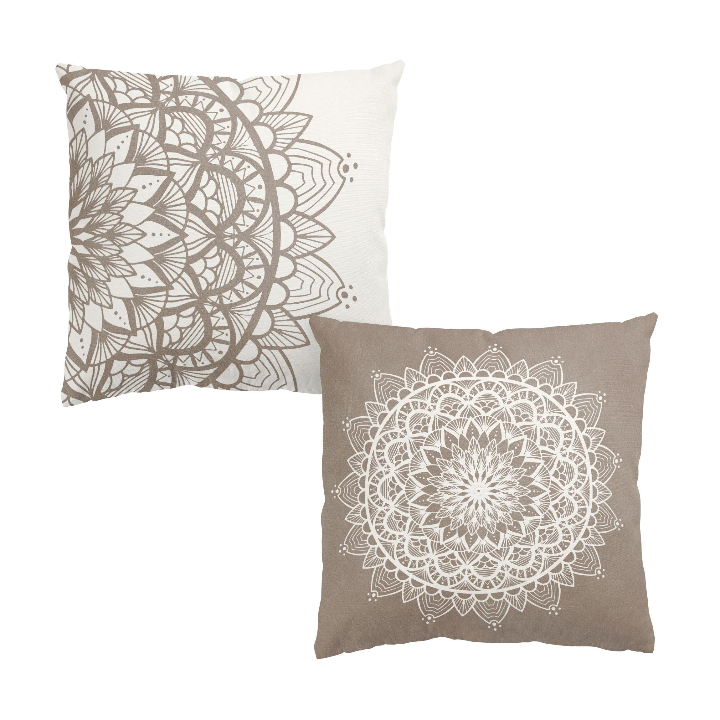 DEKOKISSEN 2er-Set Mandala Illustration shabby Set beige weiß 50/50 cm - Weiß, Textil (50/50cm) - Bilderwelten