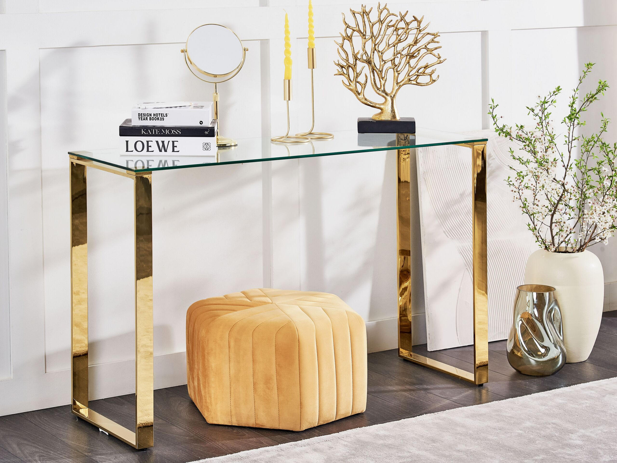 KONSOLENTISCH mit Glasplatte Gold Tilon - Transparent/Goldfarben, Glas (40/120/75cm) - Beliani