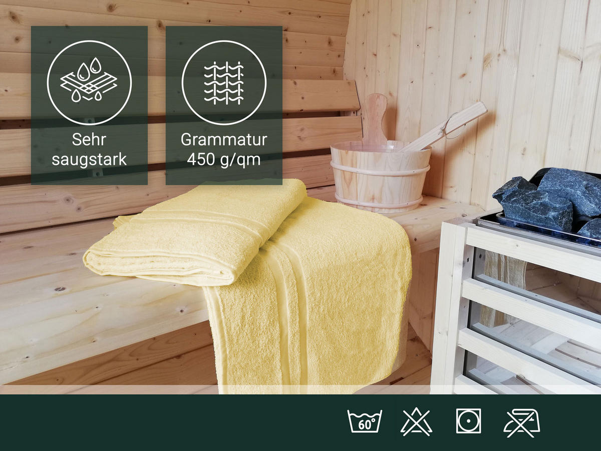 SAUNATUCH, 2er-Set, 70x180 cm, 100% Baumwolle, Gelb - Gelb, Textil (70/180cm) - Zollner