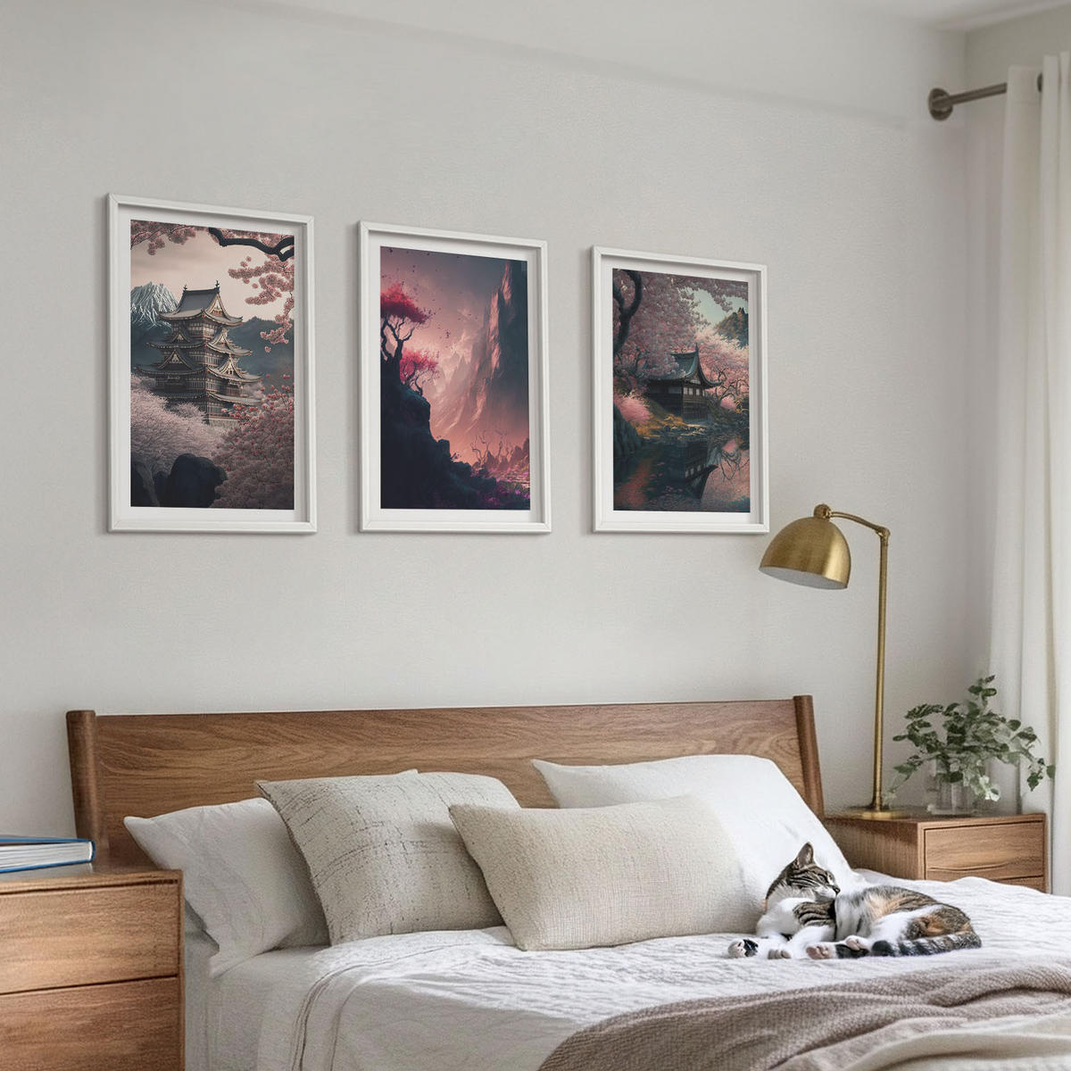WANDBILDER 3er-Set - 40x60 cm Weißer Rahmen - Fantasielandschaften der japanischen Berge - Weiß, Kunststoff (40/60cm) - ArtPrintCave