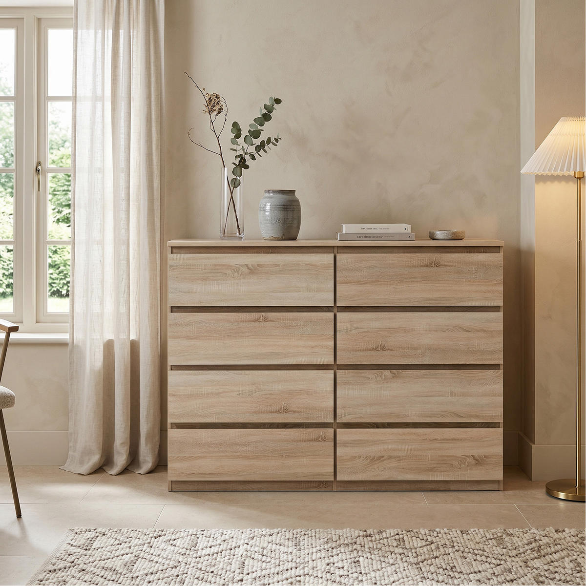 KOMMODE NUDO 138,5/101,5/39cm mit 8 Schubladen Türen Sonoma Eiche - Sonoma Eiche, Holzwerkstoff (138.5/101.5/39cm) - MASSENO