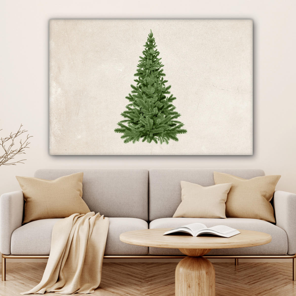 LEINWANDBILD Weihnachtsbaum - Grün - Weihnachten - Feiertage Groß 140x90 cm - Olivgrün, Textil (140/90cm) - MuchoWow