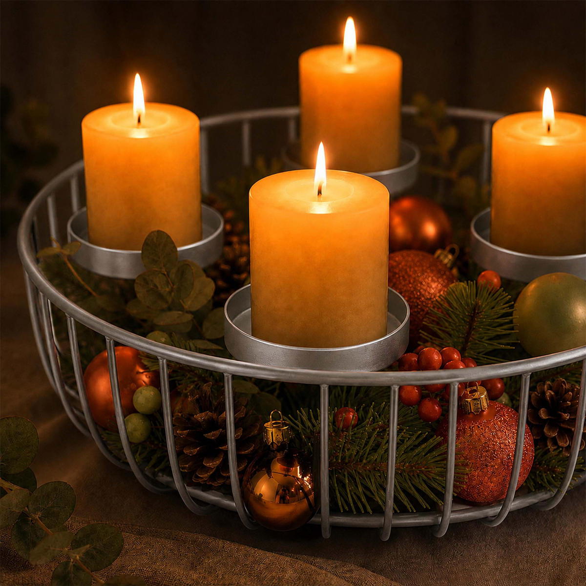 ADVENTSKRANZ Silber Stahl 4 Kerzenhalter 33 cm - Silberfarben, Metall (10cm) - Relaxdays