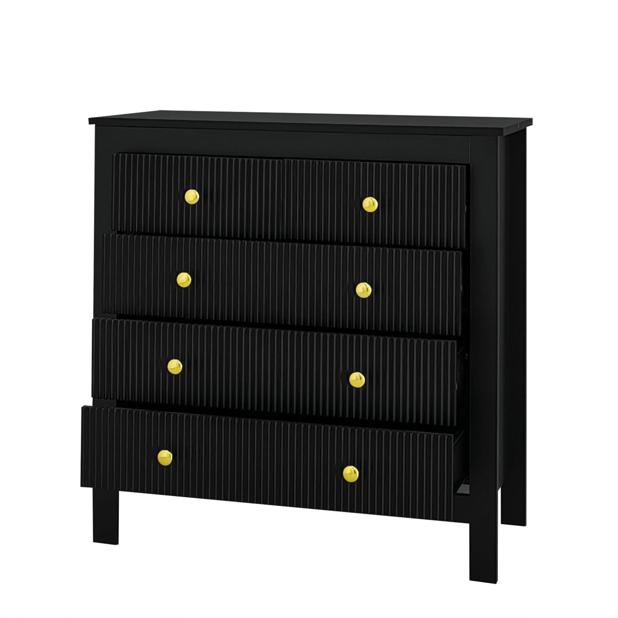 KOMMODE 79/39,5/80,5 cm aus Spanplatte mit 5 strukturierten Schubladen Schwarz - Schwarz, Holzwerkstoff (79/80.05/39.5cm) - Modenvie
