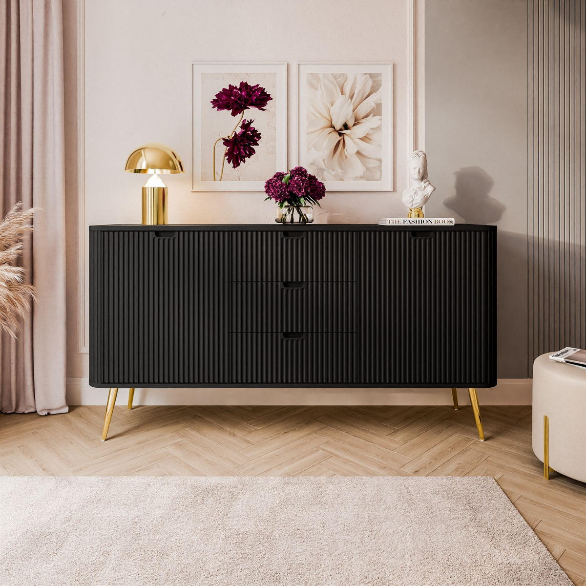 KOMMODE ZAIRA KSZ168 mit Schubladen Schwarz - Schwarz, Holzwerkstoff (168/87/39cm) - Lookway