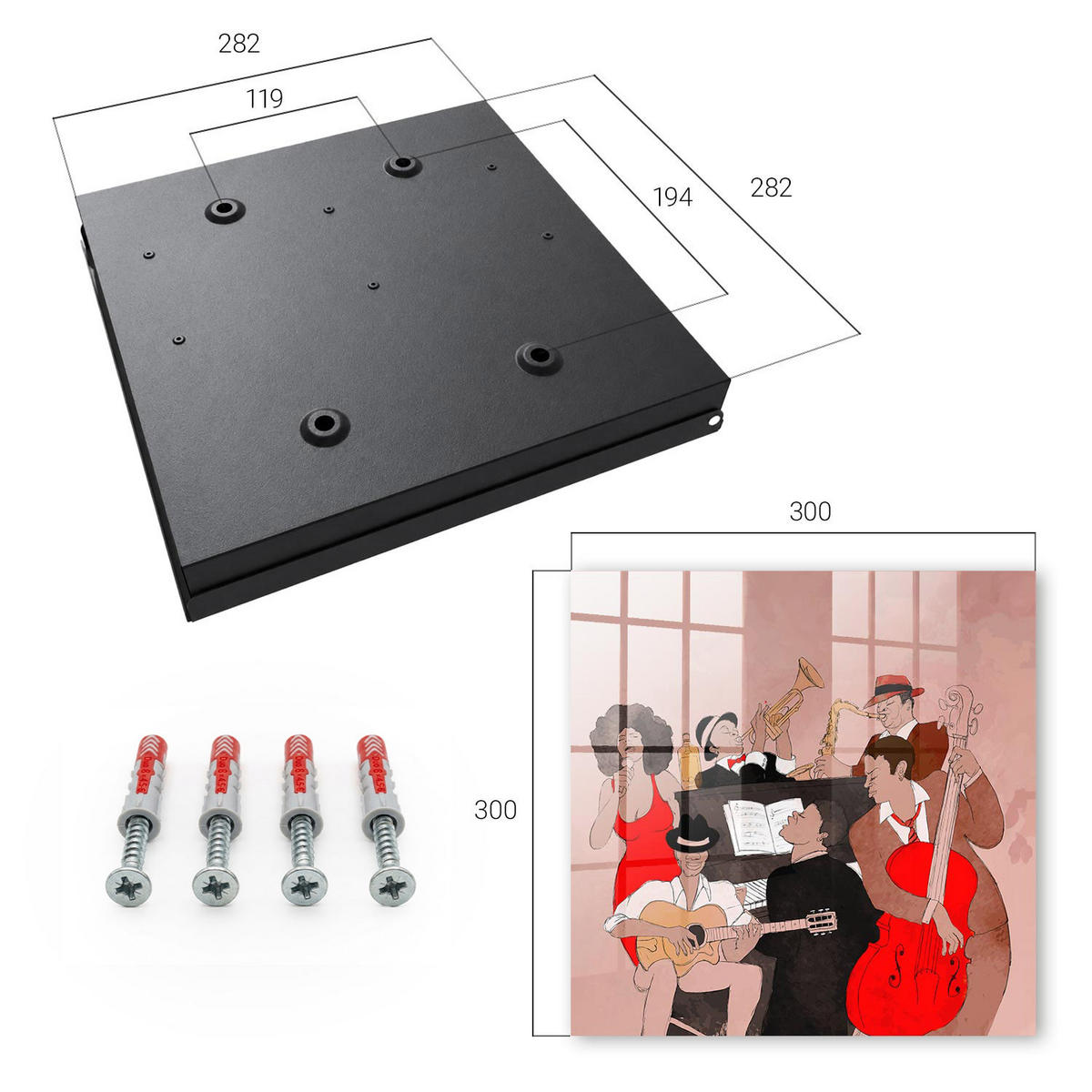 SCHLÜSSELBOX Schwarz 30x30 cm- Türöffnung nach rechts - Jazzszene - Rot, Metall (30/30/5cm) - TULUP