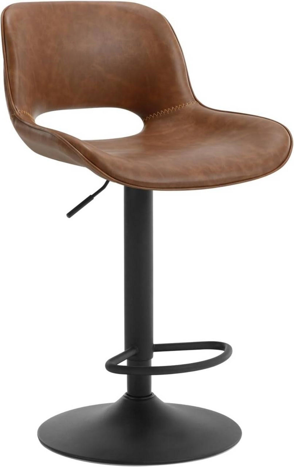 BARHOCKER mit Fußstütze, Kunstleder, Metall, Braun - Schwarz/Braun, Kunststoff/Metall (49/84/49cm) - Woltu