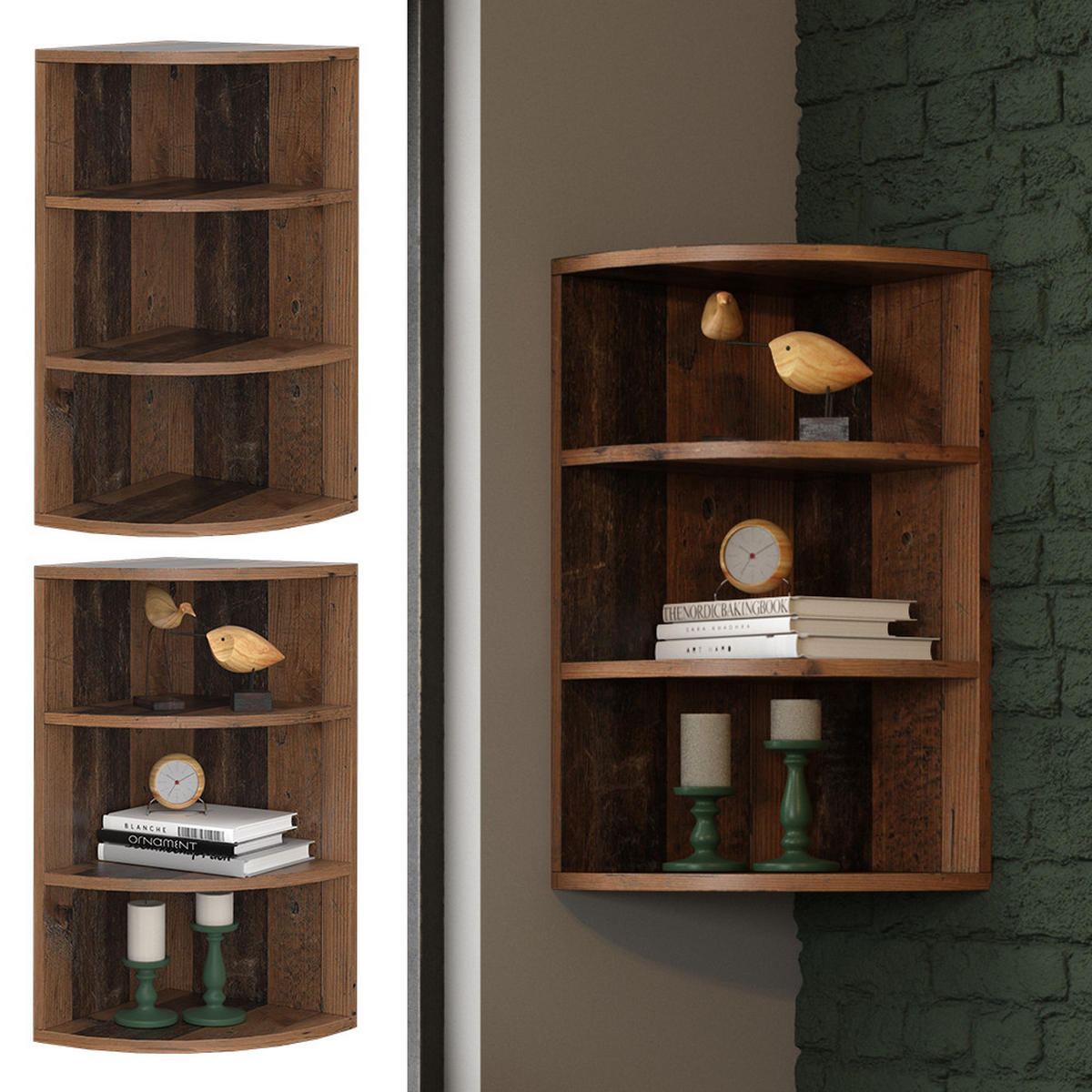 ECKREGAL Ecki Antikholz 30 x 60 cm - Alteiche, Holzwerkstoff (30/60/30cm) - Vicco