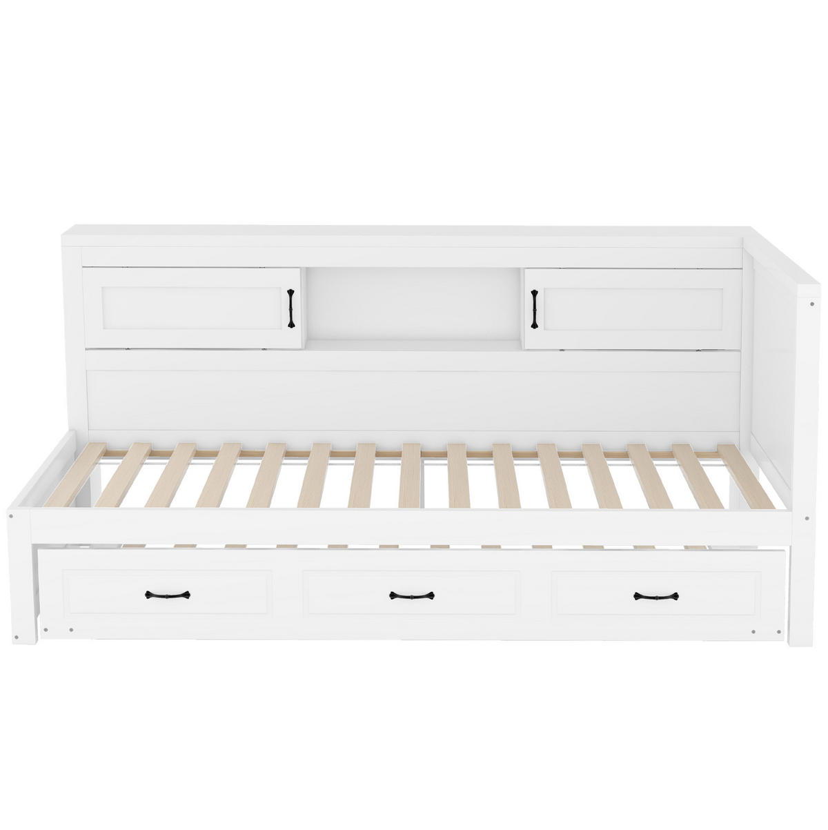 POLSTERBETT aus Spanplatte und MDF 90x200 cm in Weiß mit LED & Ausziehbett - Weiß, Holzwerkstoff (90/200cm) - Modfu
