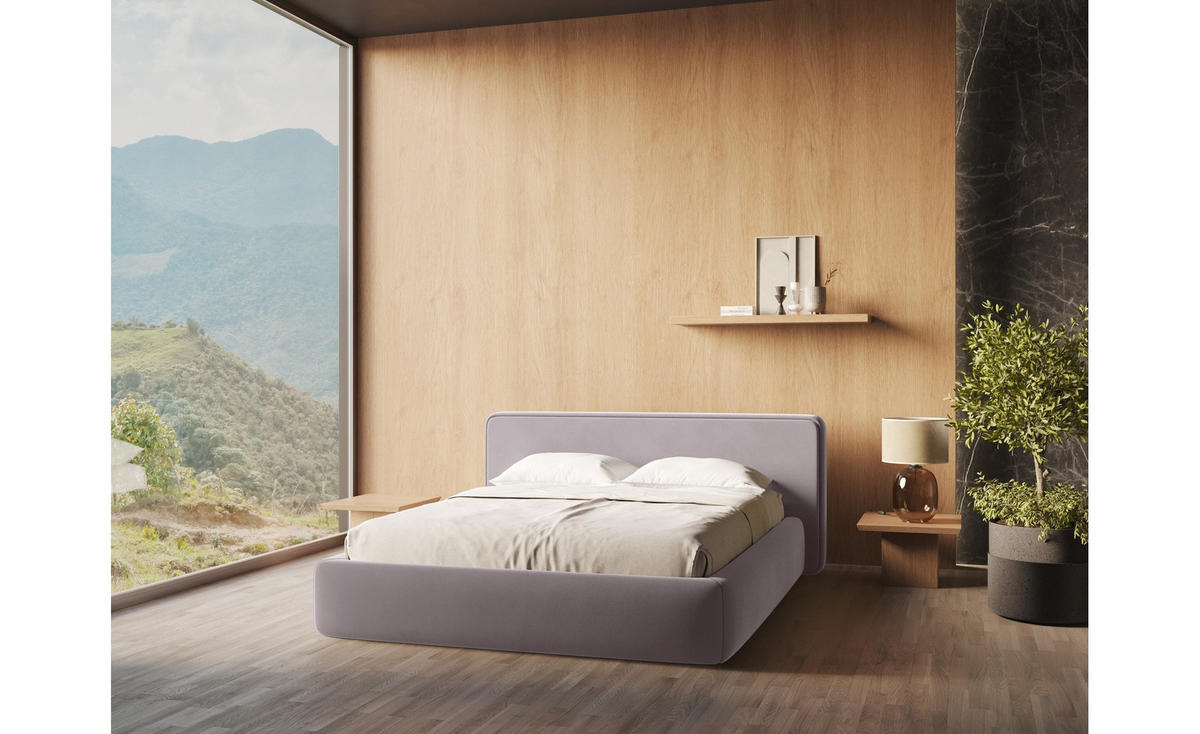 POLSTERBETT mit Bettkasten und Lattenrost 200x225 Violett - Lila/Flieder, Kunststoff/Textil (160/200cm) - Makamii