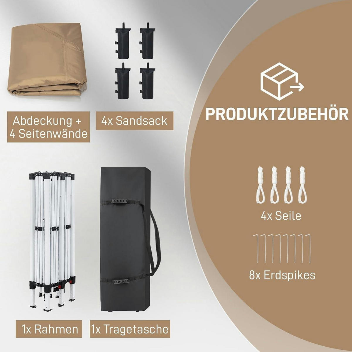 FALTPAVILLON 3 x 3 m Khaki mit 4 Seitenteilen - Olivgrün, Textil (300/255/300cm)