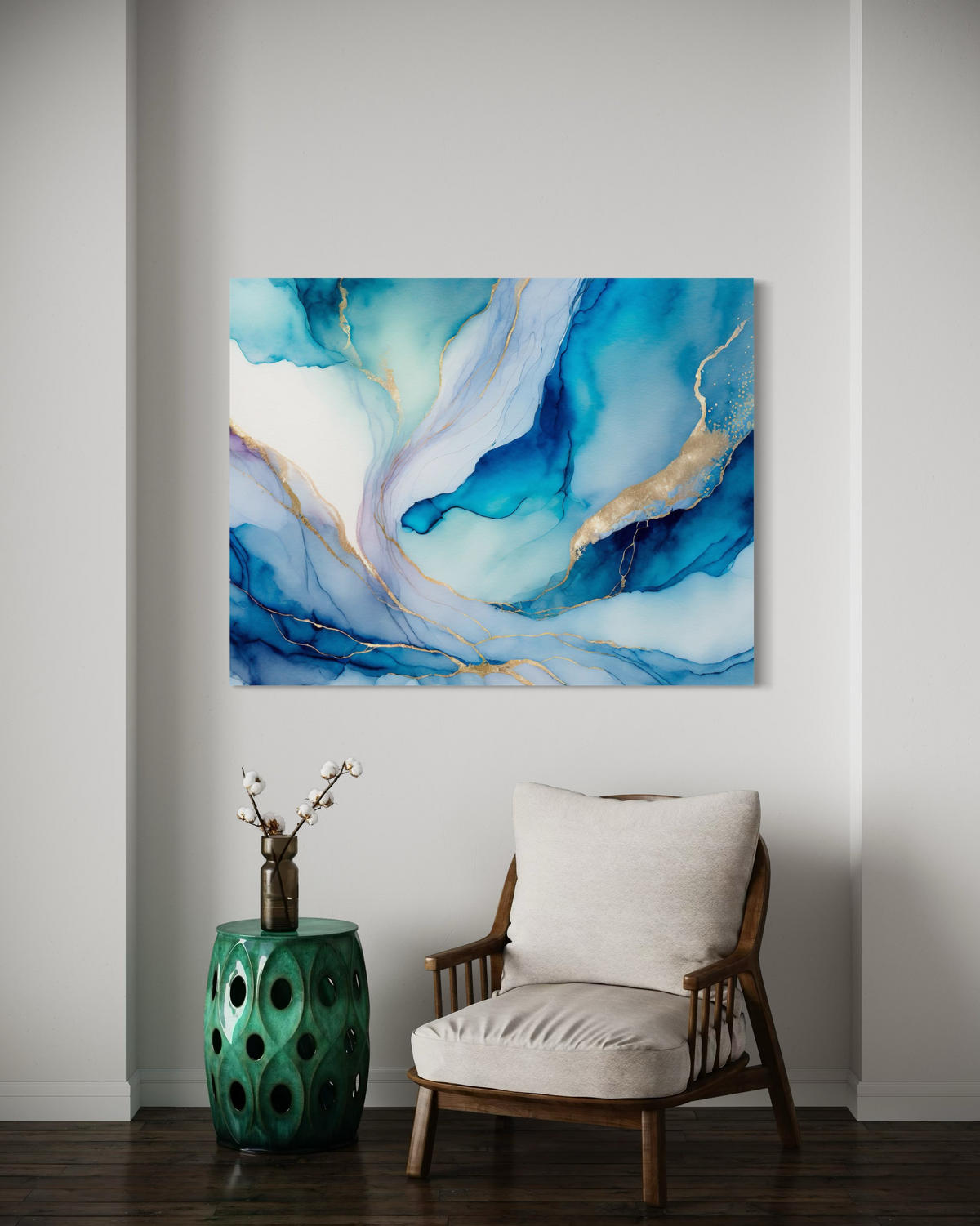 WANDBILD abstrakte aquarellfarbe blau - Blau, Textil (60/40cm) - Feeby