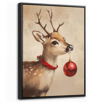 LEINWAND Bilder mit Rahmen - Weihnachten - Hirsch - Geweih - Weihnachtskugel - Rentier - 30x40 - Hellbraun, Textil (30/40cm) - MuchoWow