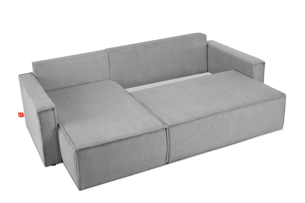 ECKSOFA-LINKS/RECHTS NAPI Schlaffunktion mit Cordbezug, hellgrau - Hellgrau/Schwarz, Textil (246/148cm) - KONSIMO®