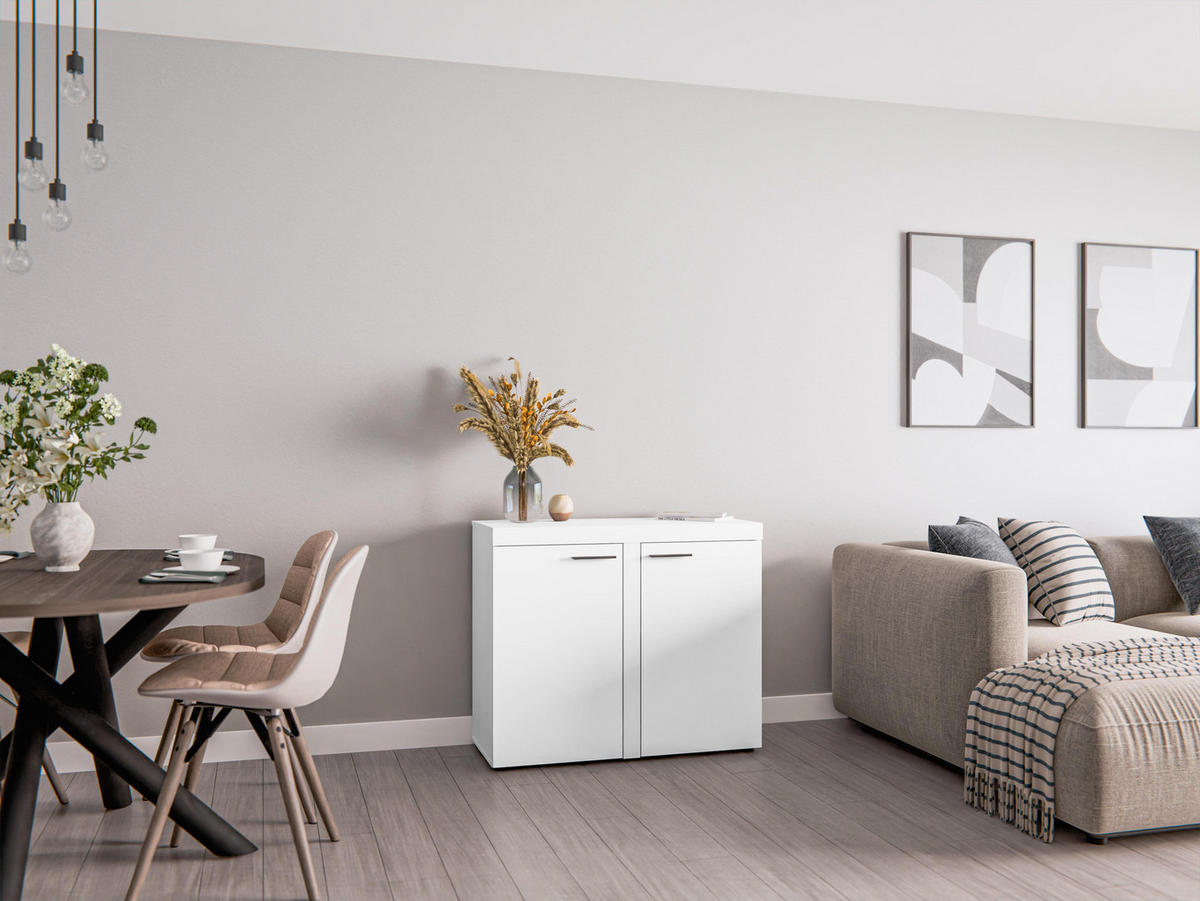 SIDEBOARD Spacoro 2D Weiß 97,2/82/40,3 cm – Schmale Kommode Eleganz für Ihr Zuhause - Weiß, Holzwerkstoff/Kunststoff (97/82/40cm) - AX Living