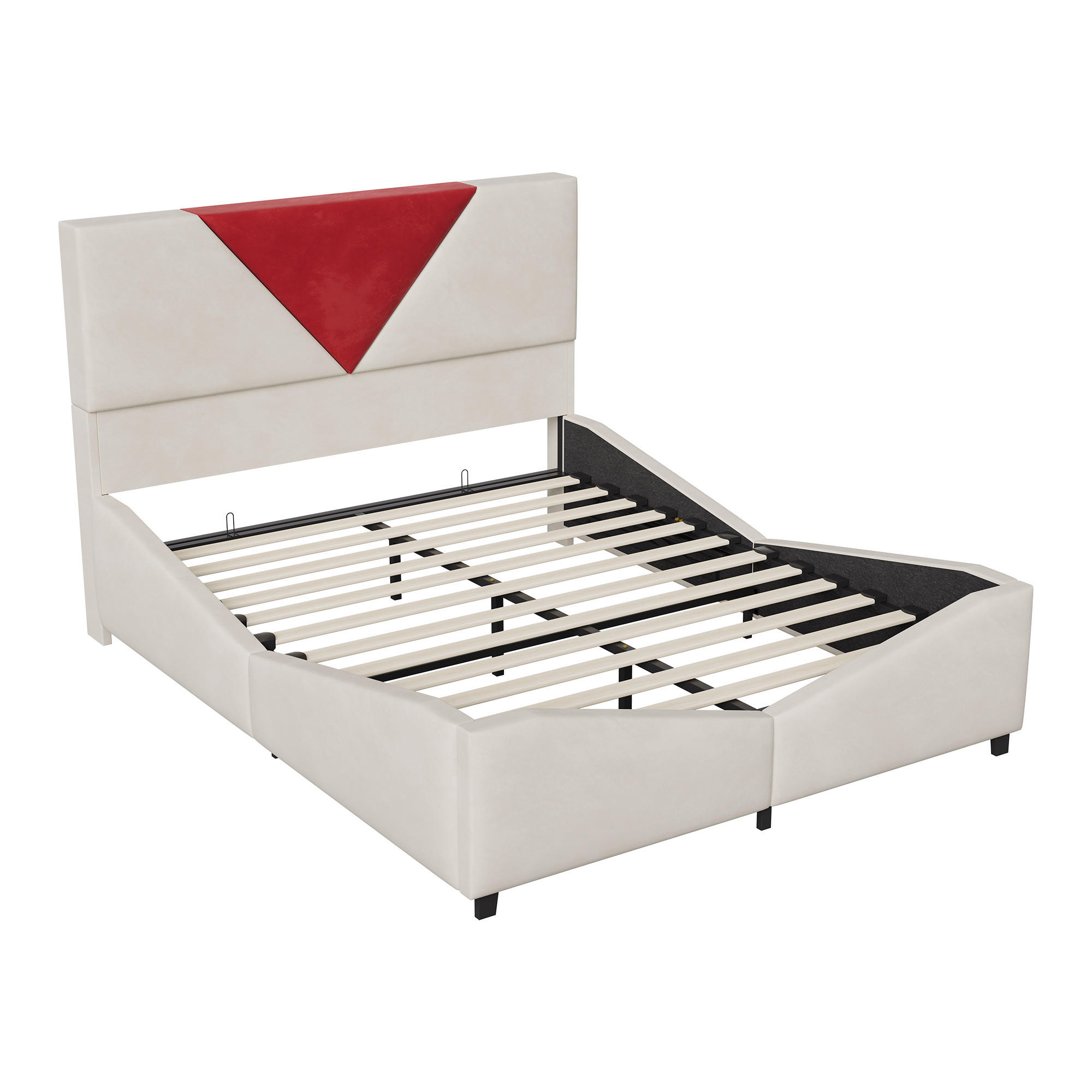 POLSTERBETT 160x200 cm LED Stauraum Holz Lattenrost beige - Beige, Holz (160/200cm) - LEBENLANG