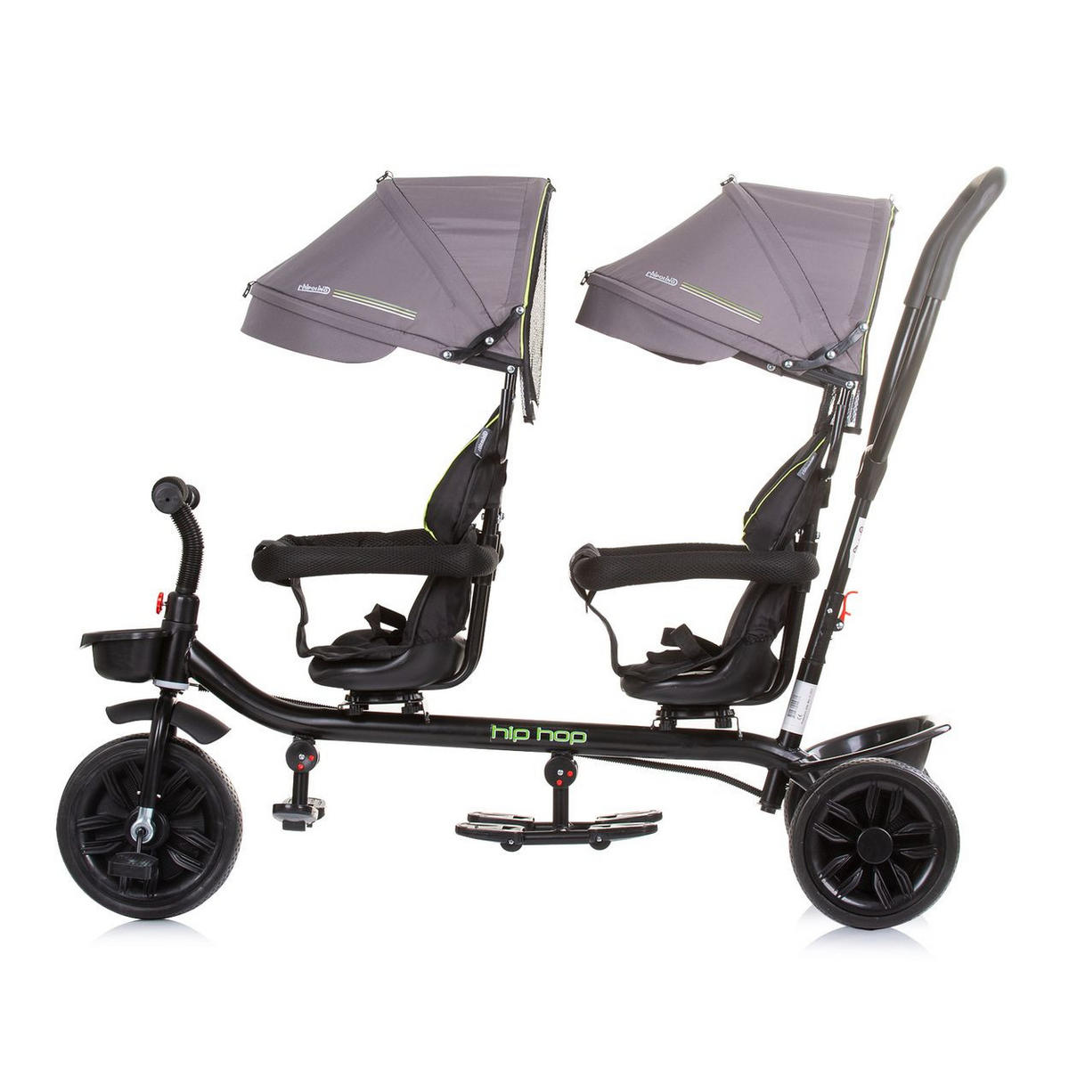ZWILLINGSDREIRAD Hip Hop grau zwei Kinder, bis 40 kg, Sitze 360° drehbar - Grau, Metall (131/49/95cm) - Chipolino