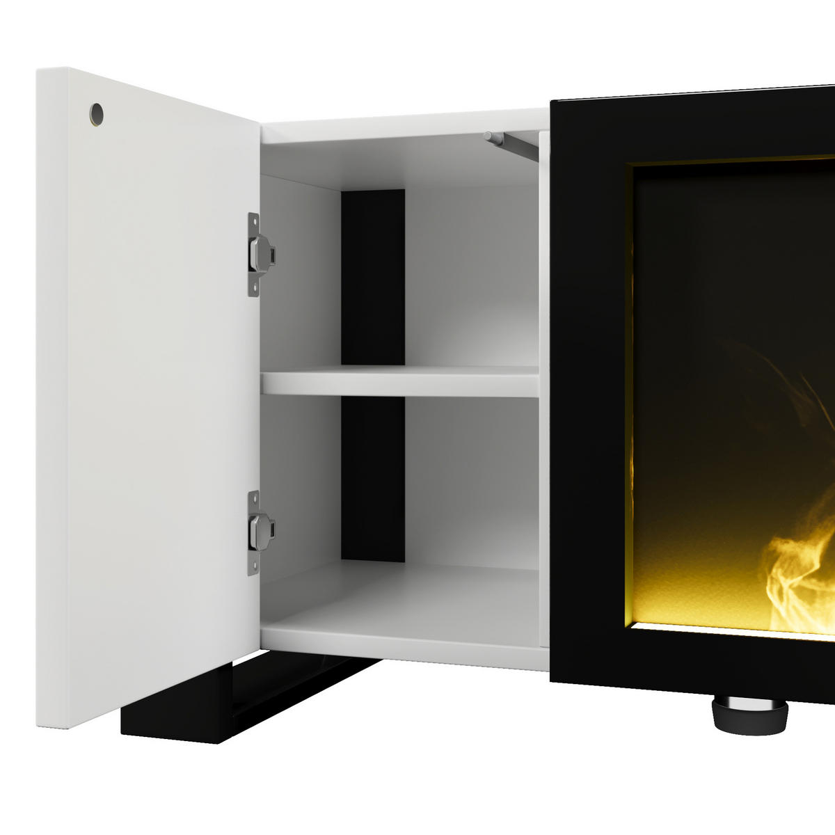 TV-LOWBOARD 165/32/55 cm mit Elektrokamin und Push-to-Open - Schwarz, Holzwerkstoff (165/55/32cm) - BEAOK