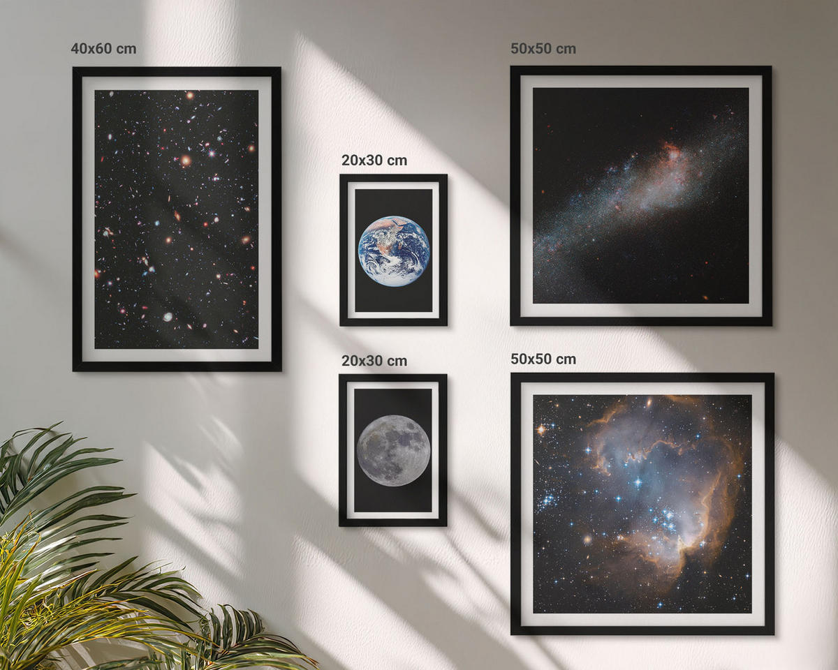 BILDER SET 5er Set - 50x50 cm & 20x30 cm & 40x60 cm Schwarzer Rahmen - Galaxie Weltraum Mond - Schwarz, Kunststoff (40/60cm) - TULUP