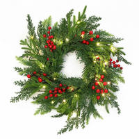 WEIHNACHTSKRANZ mit 25 LEDs & Timer - Smaragdgrün, Naturmaterialien (40cm) - Hometopia