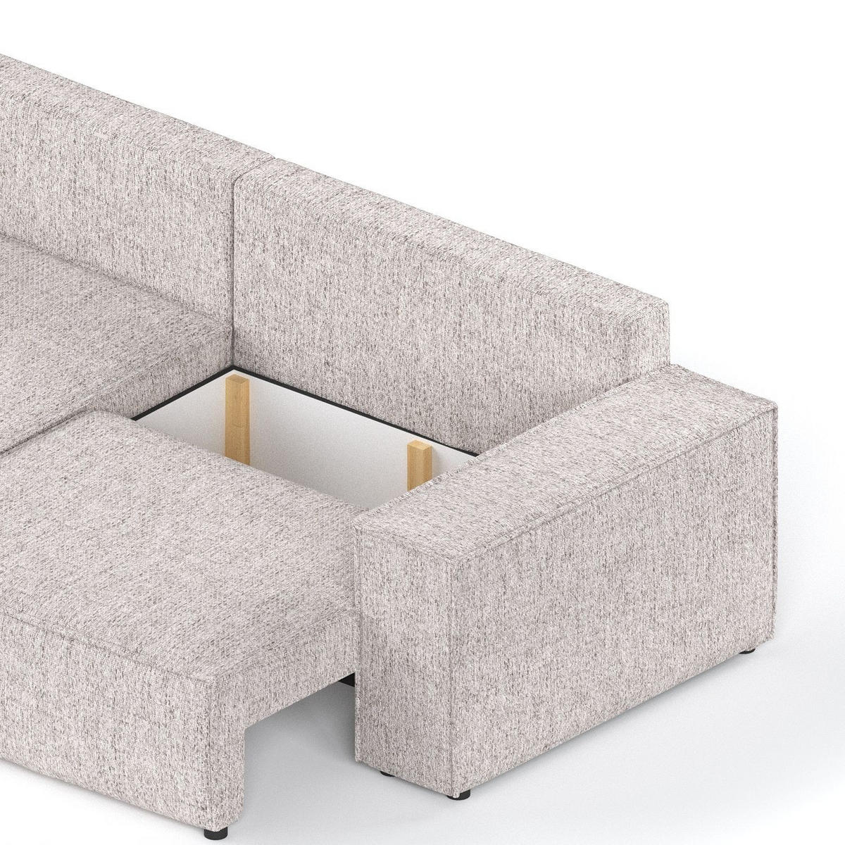 ECKSOFA CAVO mit Schlaffunktion Beige im Neve Stoff - Beige/Schwarz, Holz/Holzwerkstoff (255/148cm) - AltaBeds