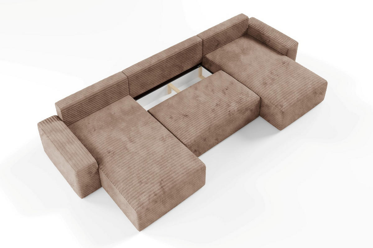 WOHNLANDSCHAFT mit Schlaffunktion Beige - Beige/Schwarz, Holz/Holzwerkstoff (300/70/185cm) - Furnisell