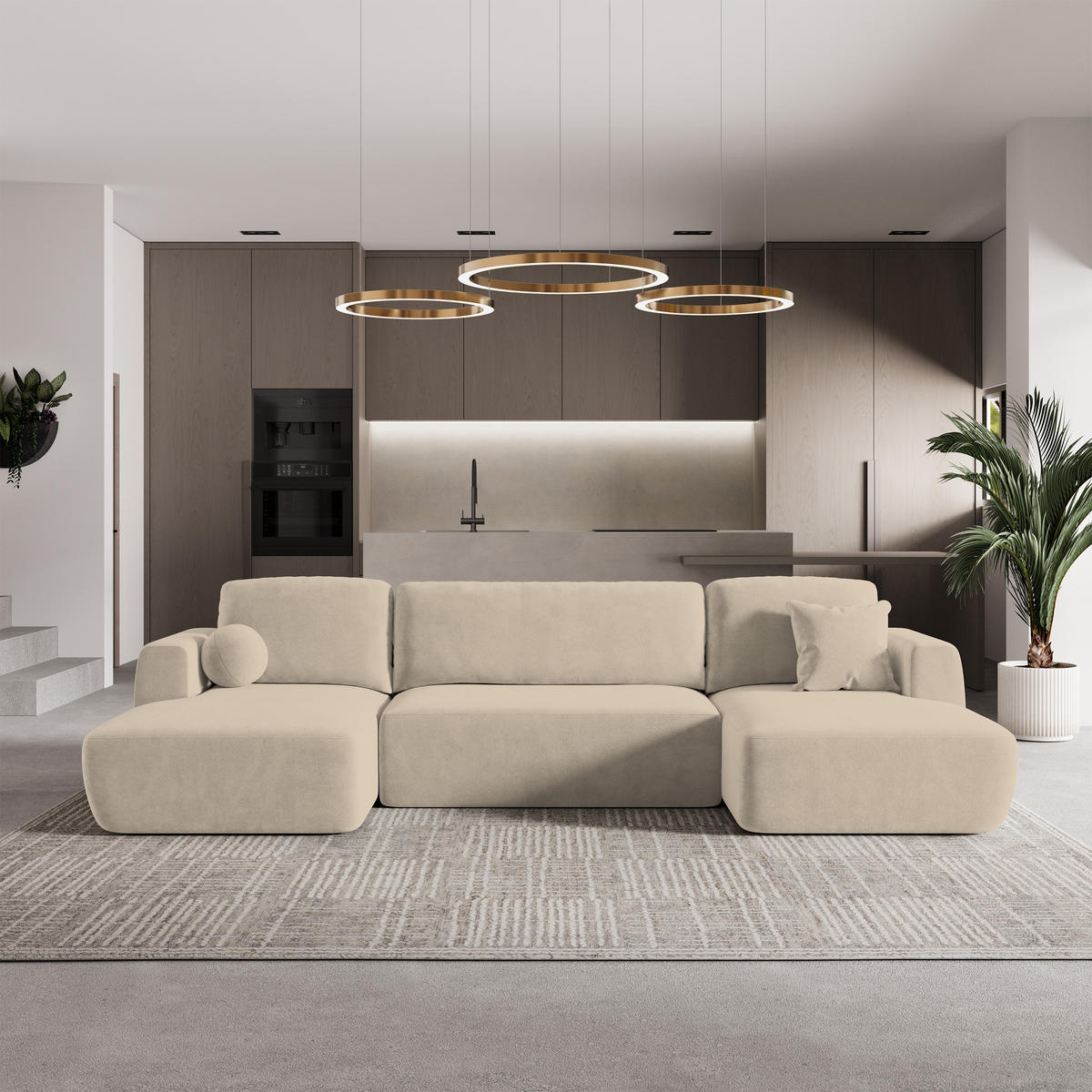 ROHOVÁ SEDAČKA SENTUM béžová - černá/béžová, dřevo/textil (330/148cm) - MASSENO