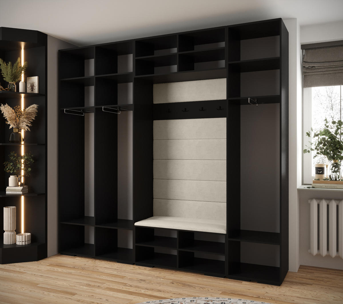 GARDEROBEN-SET 236,7/250/47 - Schwarz/Grau, Holz/Kunststoff (250/236.7/47cm) - Abiks Möbel