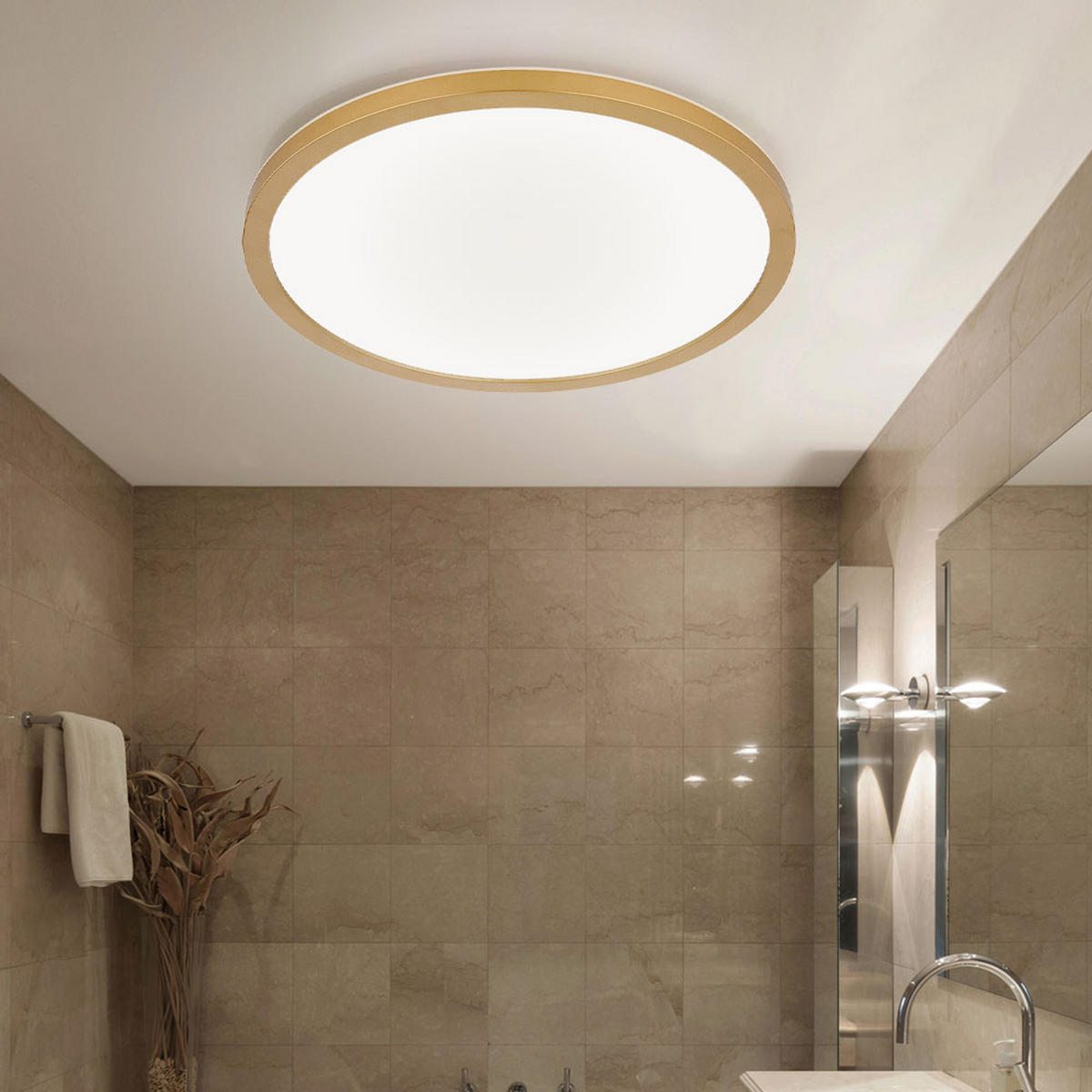 LED DECKENLEUCHTE Messing Opal - Messingfarben, Kunststoff (29.4/29.4/2.5cm) - Globo Lighting