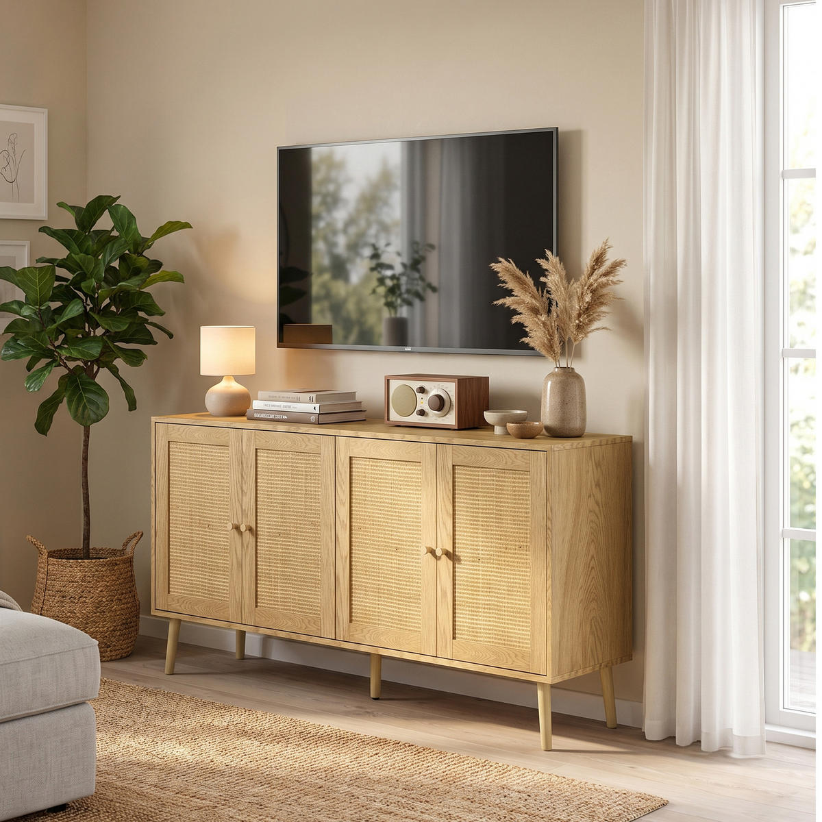 SIDEBOARD MDF Naturholz Natur - Naturfarben, Holz/Holzwerkstoff (40/75/140cm) - HOMCOM