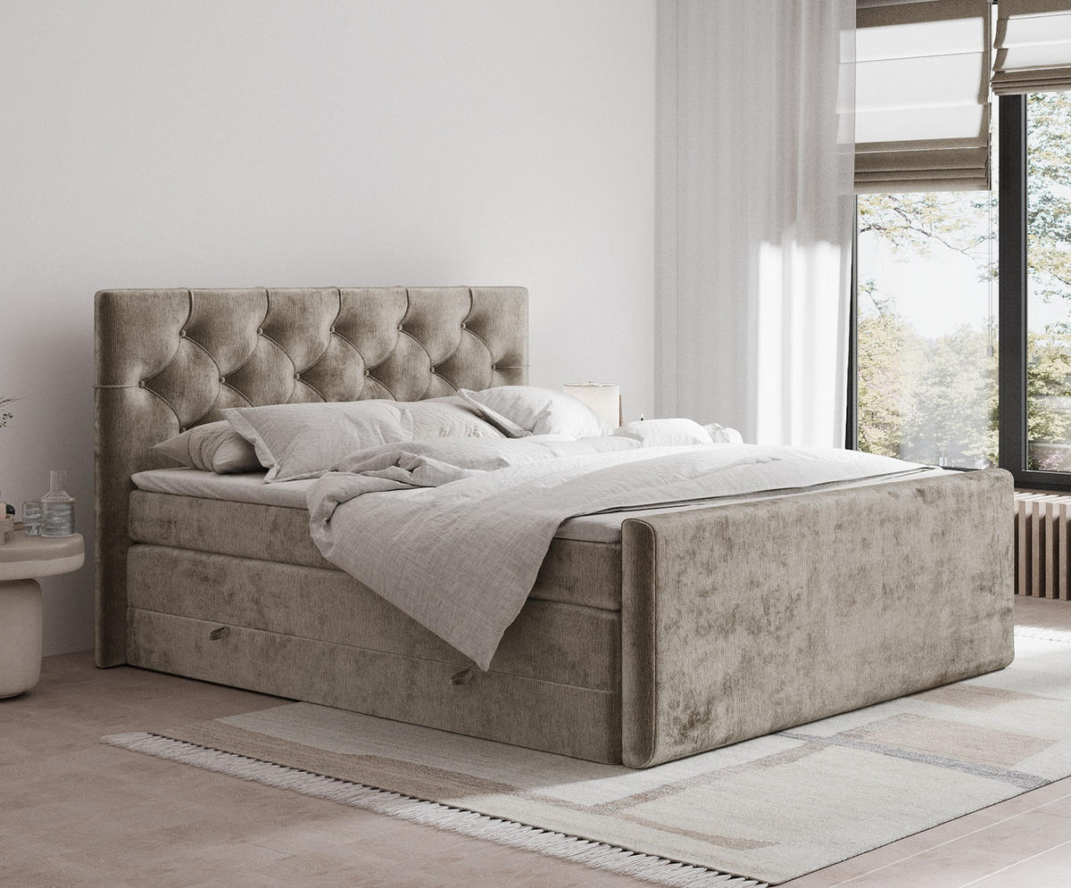 BOXSPRINGBETT Hugo Beige 160/200 cm - Beige/Schwarz, Holz/Holzwerkstoff (160/200cm) - Maison de Reve