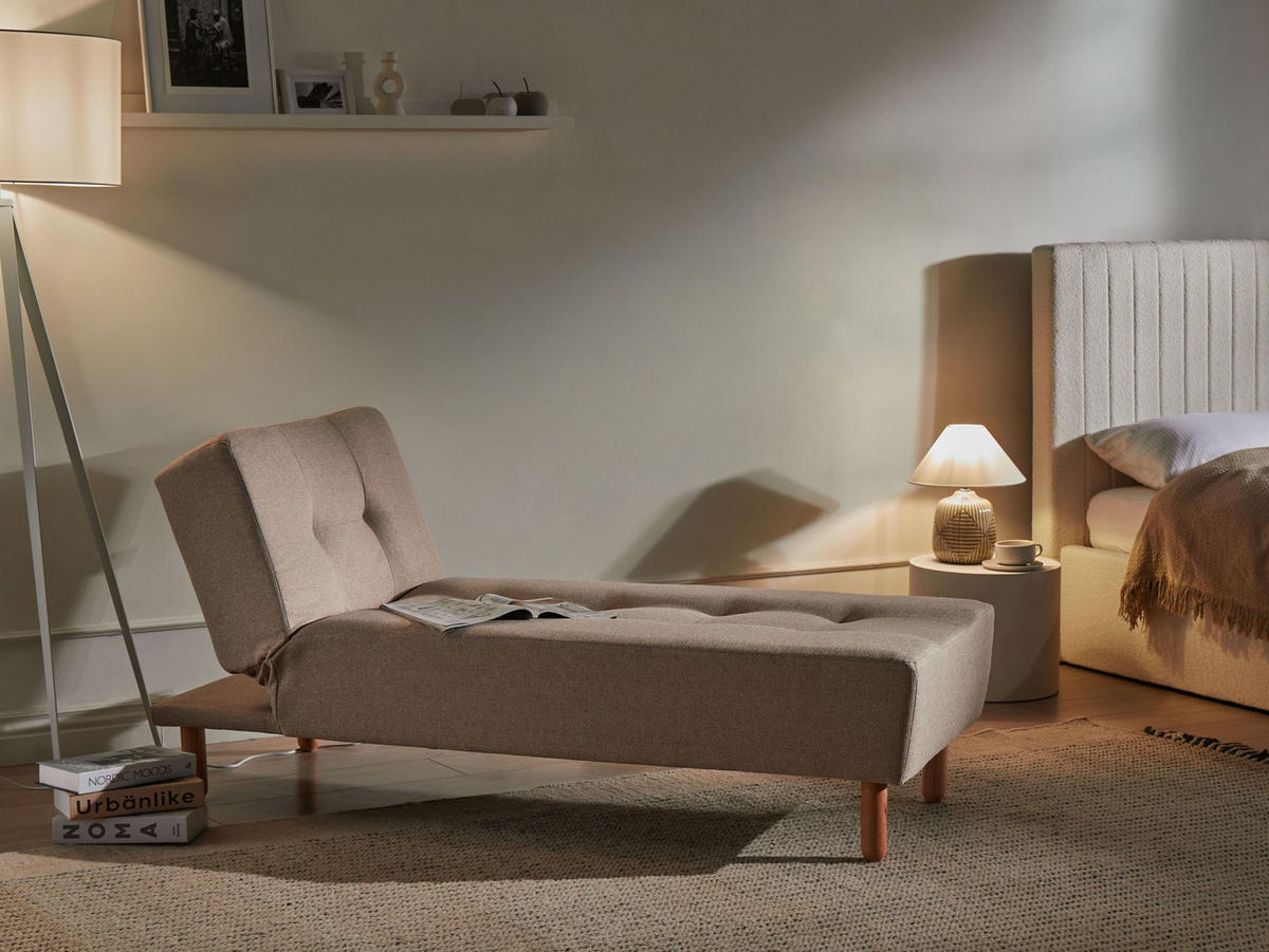 CHAISELONGUE Stoff Beige Alsten - Beige/Braun, Textil (163/80/75cm) - Beliani