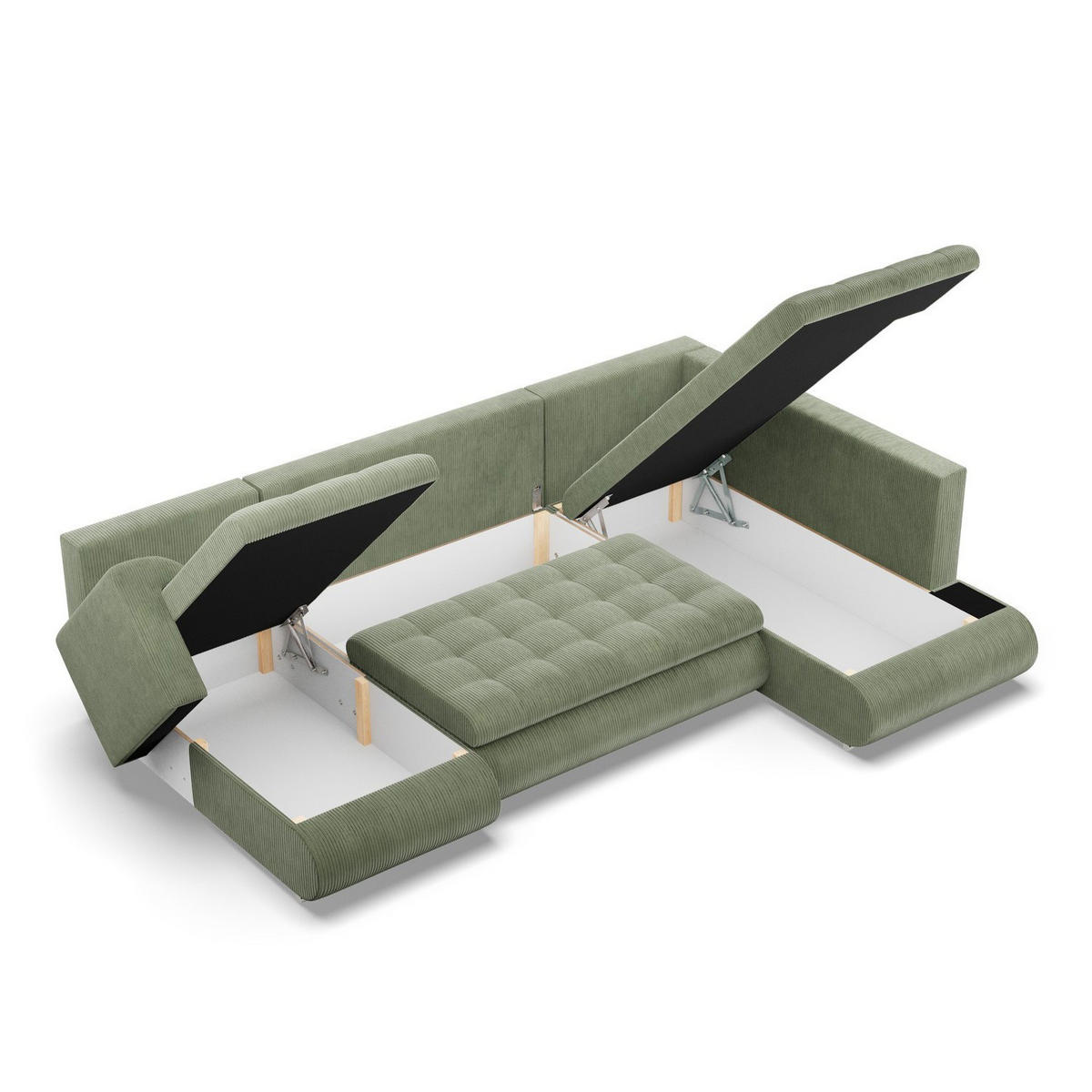 U-SOFA MIT SCHLAFFUNKTION FORESTA, Cord - Grün - Grün, Textil (300/89/200cm)