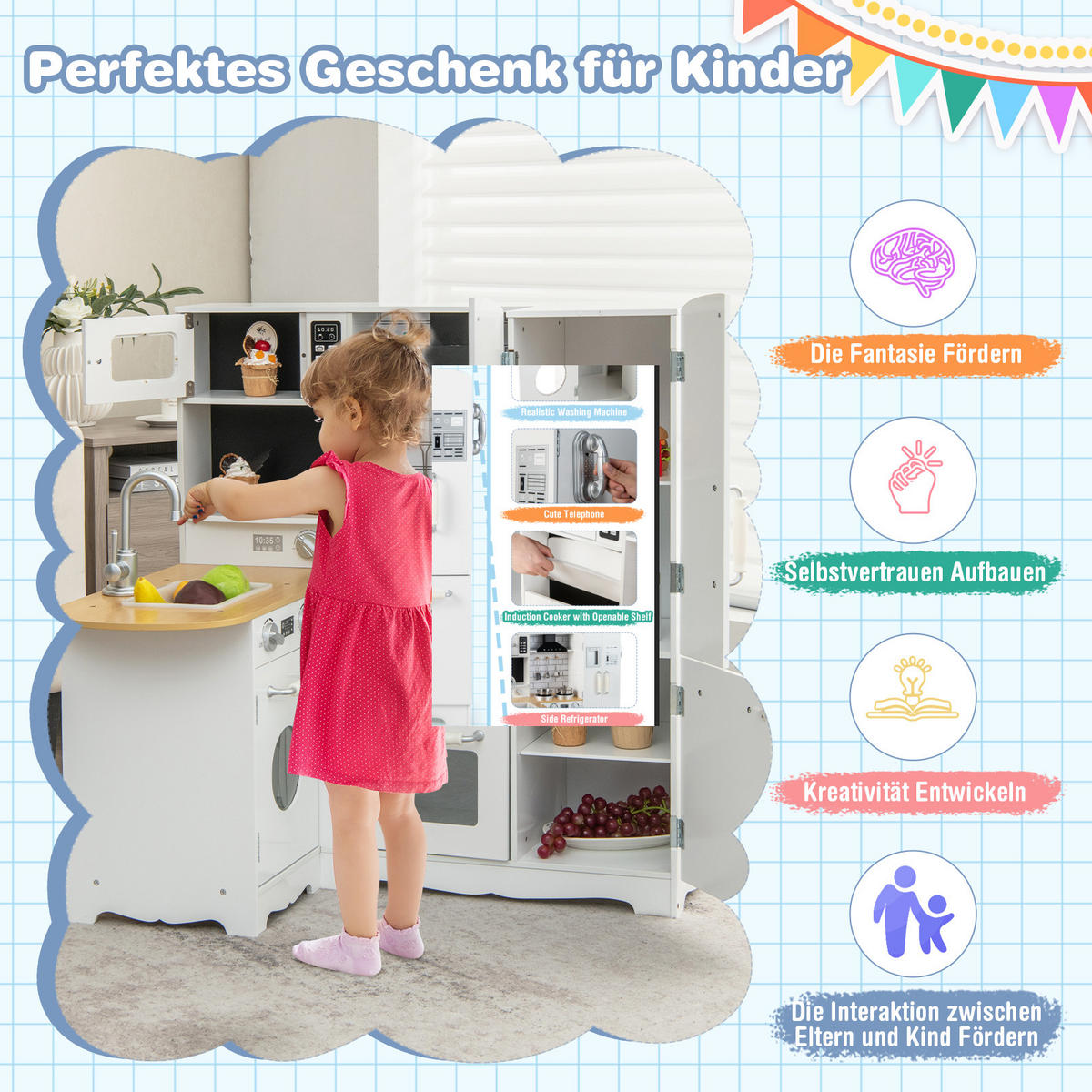 SPIELKÜCHE Weiß - Weiß, Holzwerkstoff (82/88/66cm) - COSTWAY