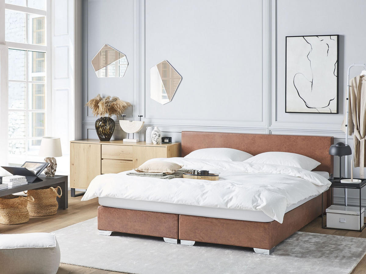 BOXSPRINGBETT 180/200cm Braun President - Braun, Kunststoff/Textil (180/200cm) - Beliani