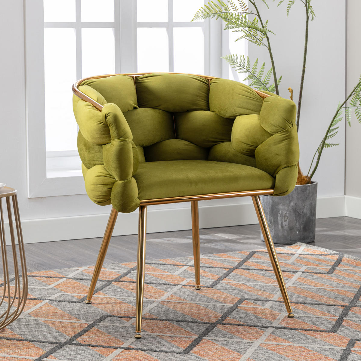 SESSEL Samt Olivgrün mit Metallgestell für Schlafzimmer, Wohnzimmer, Esszimmer - Olivgrün, Textil/Metall (73/75/56cm) - WISHDOR
