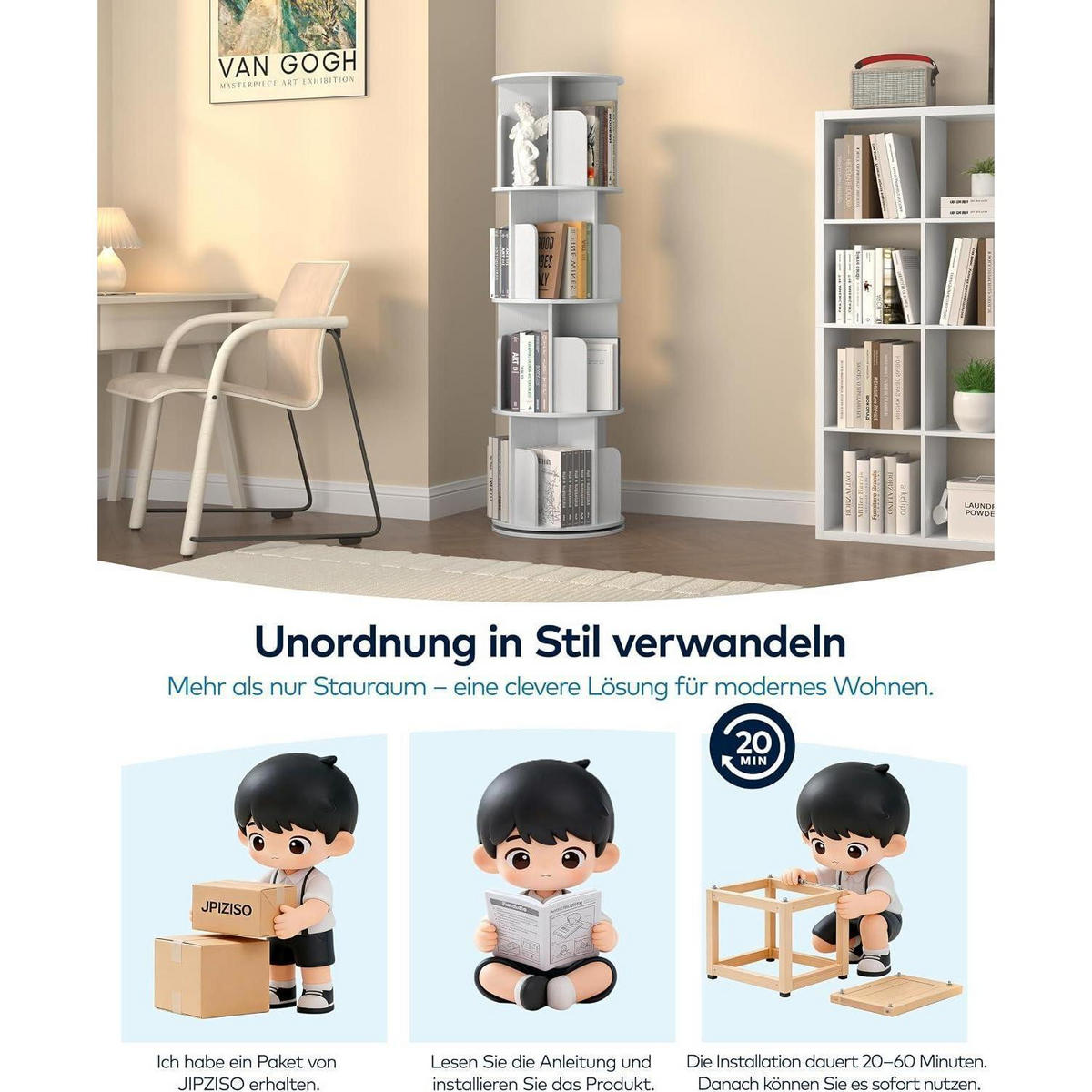 BÜCHERREGAL 360 Grad drehbar Weiß 4 Ebenen 40 x 136,2 cm - Weiß, Holzwerkstoff (40/136.2/40cm)