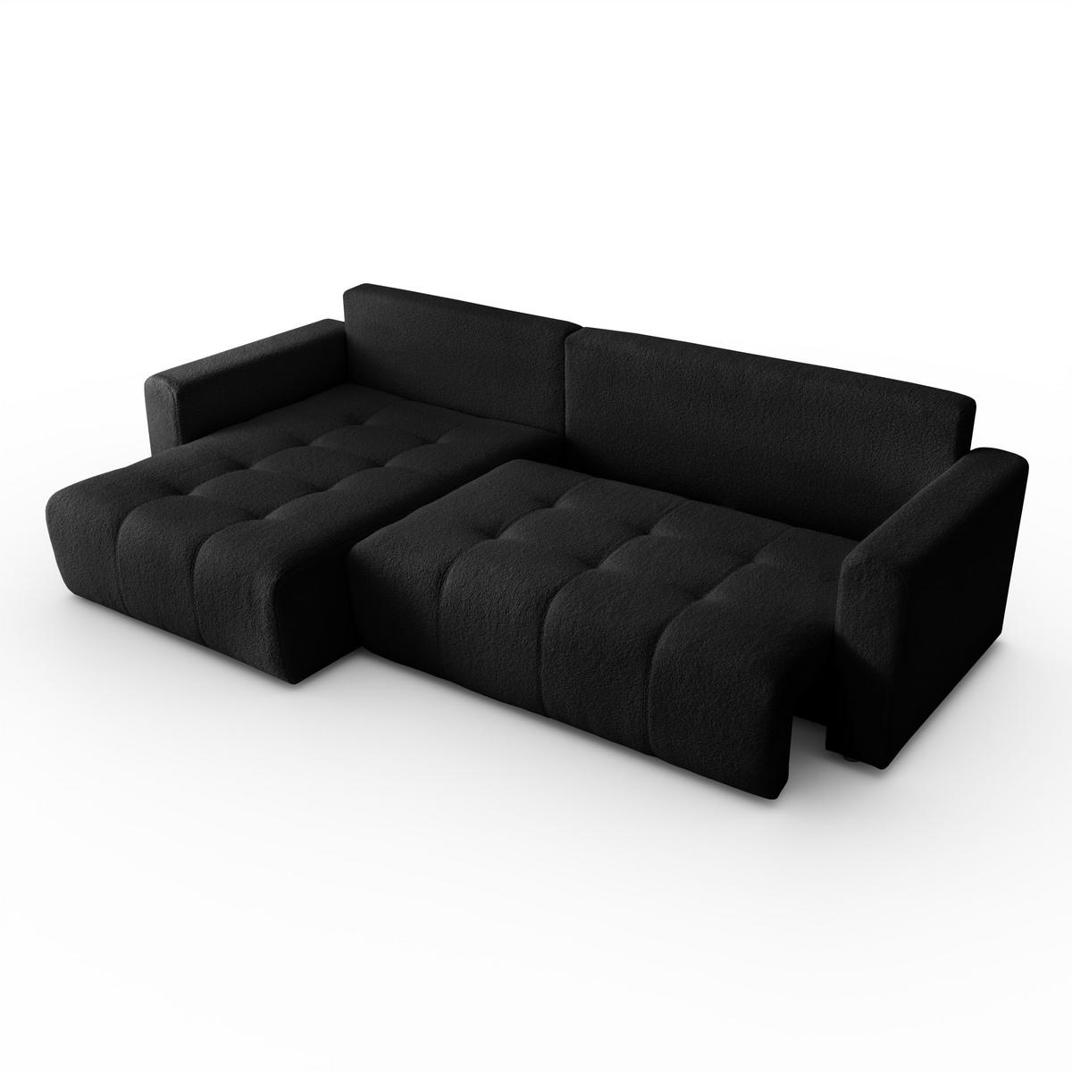 ECKSOFA Viola in L-Form, schwarz, Lammfelloptik, 261 x 143 cm mit Schlaffunktion und Bettkasten - Schwarz, Textil (261/143cm) - Margaret Hadas24
