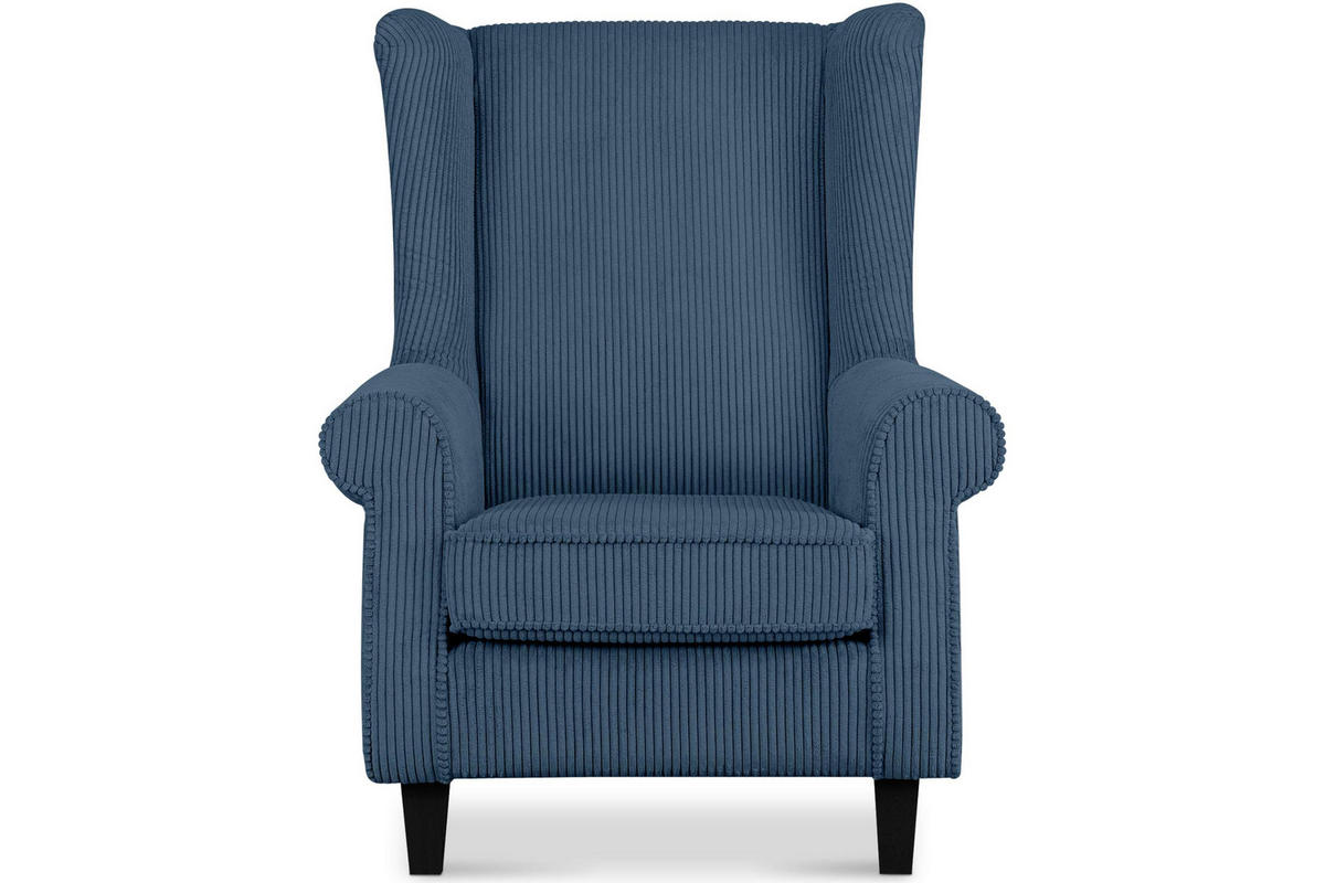 OHRENSESSEL MILES Kord-Bezug Petfriendly, dunkelblau - Dunkelblau, Holzwerkstoff/Buchenholz (82/105/97cm) - KONSIMO®