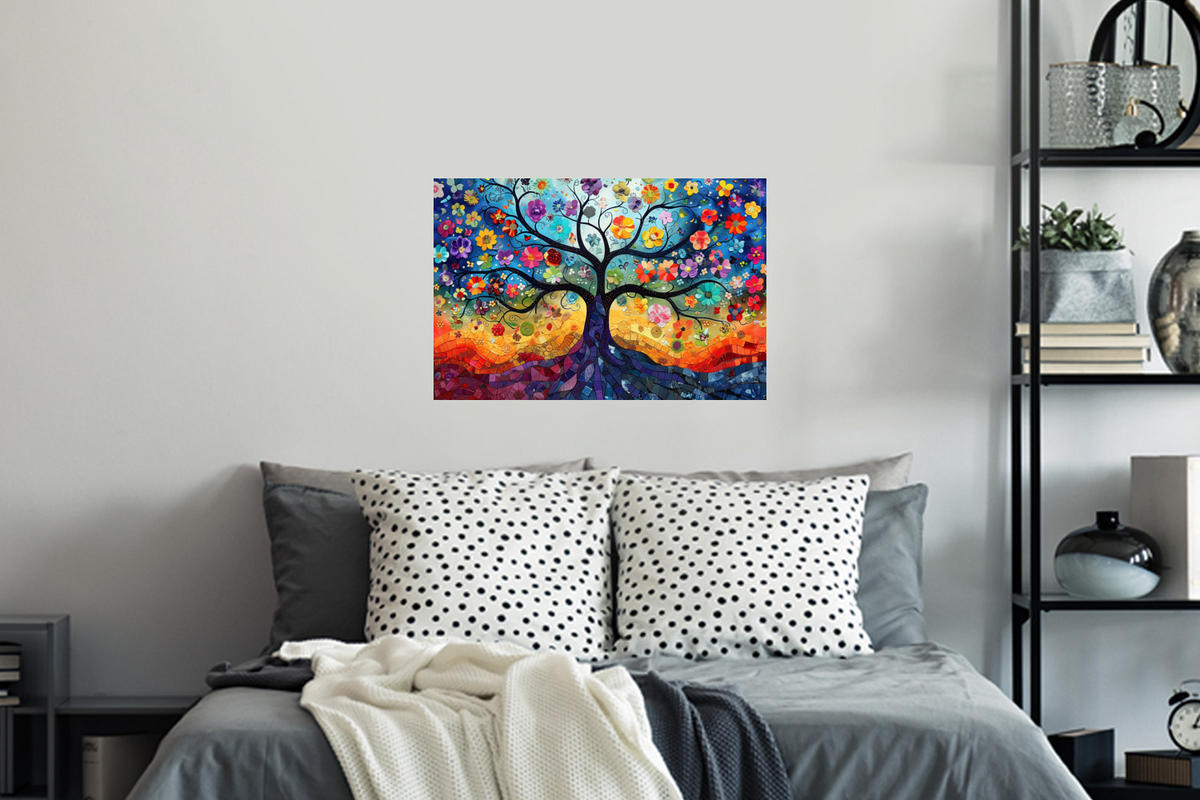 WANDTATTOO Kunst - Baum des Lebens - Blumen - Hippie 60x40 cm - Dunkelblau, Kunststoff (60/40/0.1cm) - MuchoWow