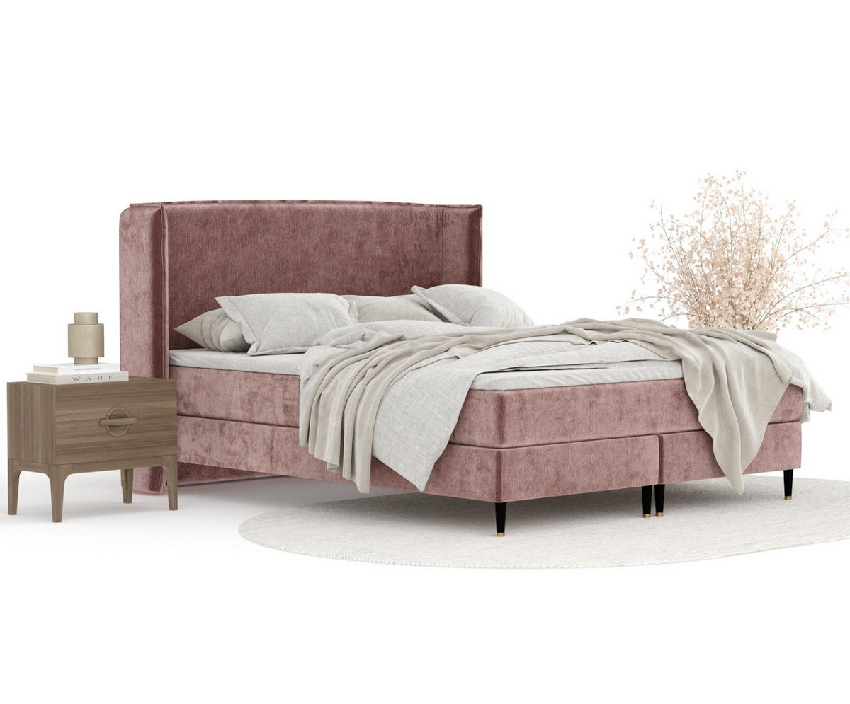 KONTINENTALBETT Ardis Rosa 200/200 cm mit Matratze und Topper - Pink/Schwarz, Holz/Holzwerkstoff (200/200cm) - Maison de Reve