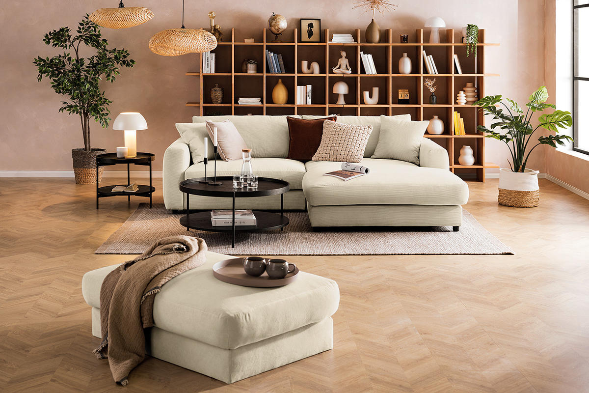 ECKSOFA mit Longchair - Beige/Schwarz, Kunststoff/Textil (238/183cm) - home24