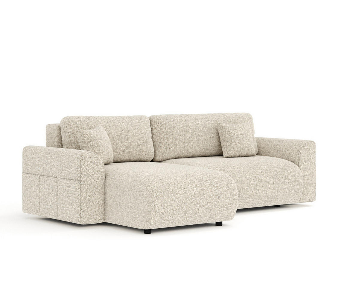 ECKSOFA MIT SCHLAFFUNKTION Bodega Beige Plüschstoff - Beige/Schwarz, Holz/Holzwerkstoff (235/138cm) - Maison de Reve