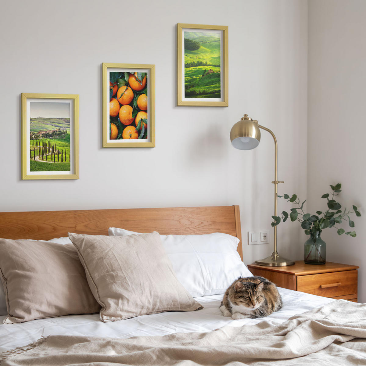 BILDER SET 3er Set - 20x30 cm Goldrahmen - Italienische Landschaft mit Orangen - Goldfarben, Kunststoff (20/30cm) - TULUP