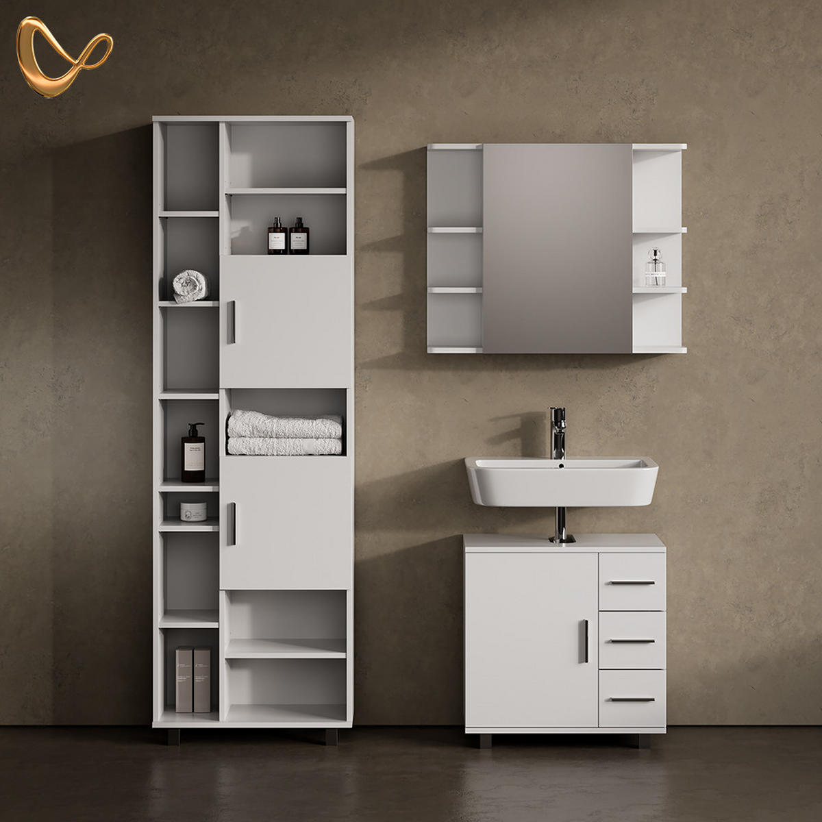 BADSCHRANK Eisak Weiß 60 x 190 cm - Weiß, Holzwerkstoff (60/190/30cm) - Livinity®