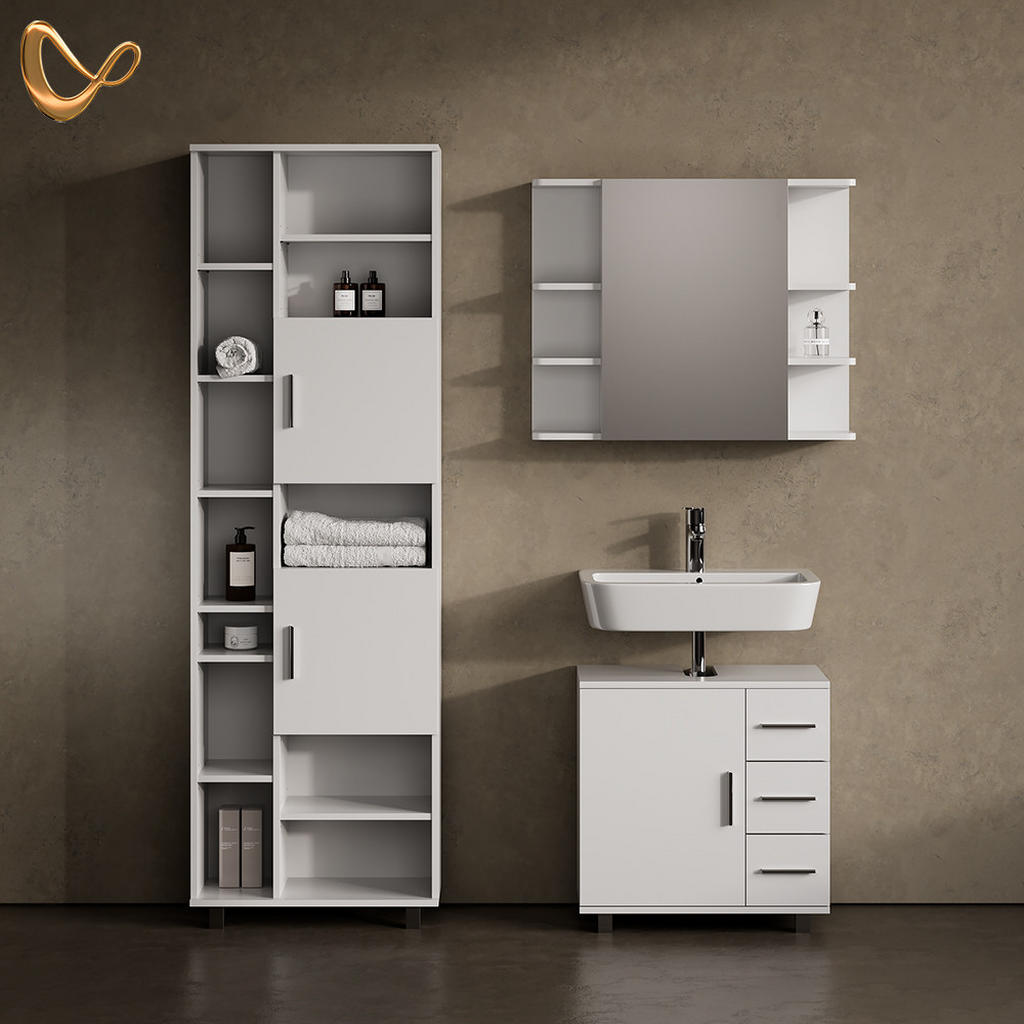 Thumbnail - Livinity® Badschrank, Weiß, Weiß, Holzwerkstoff, 14 Fächer, Rechteckig, 60x190x30 cm, Badezimmer, Badezimmerschränke, Ho...