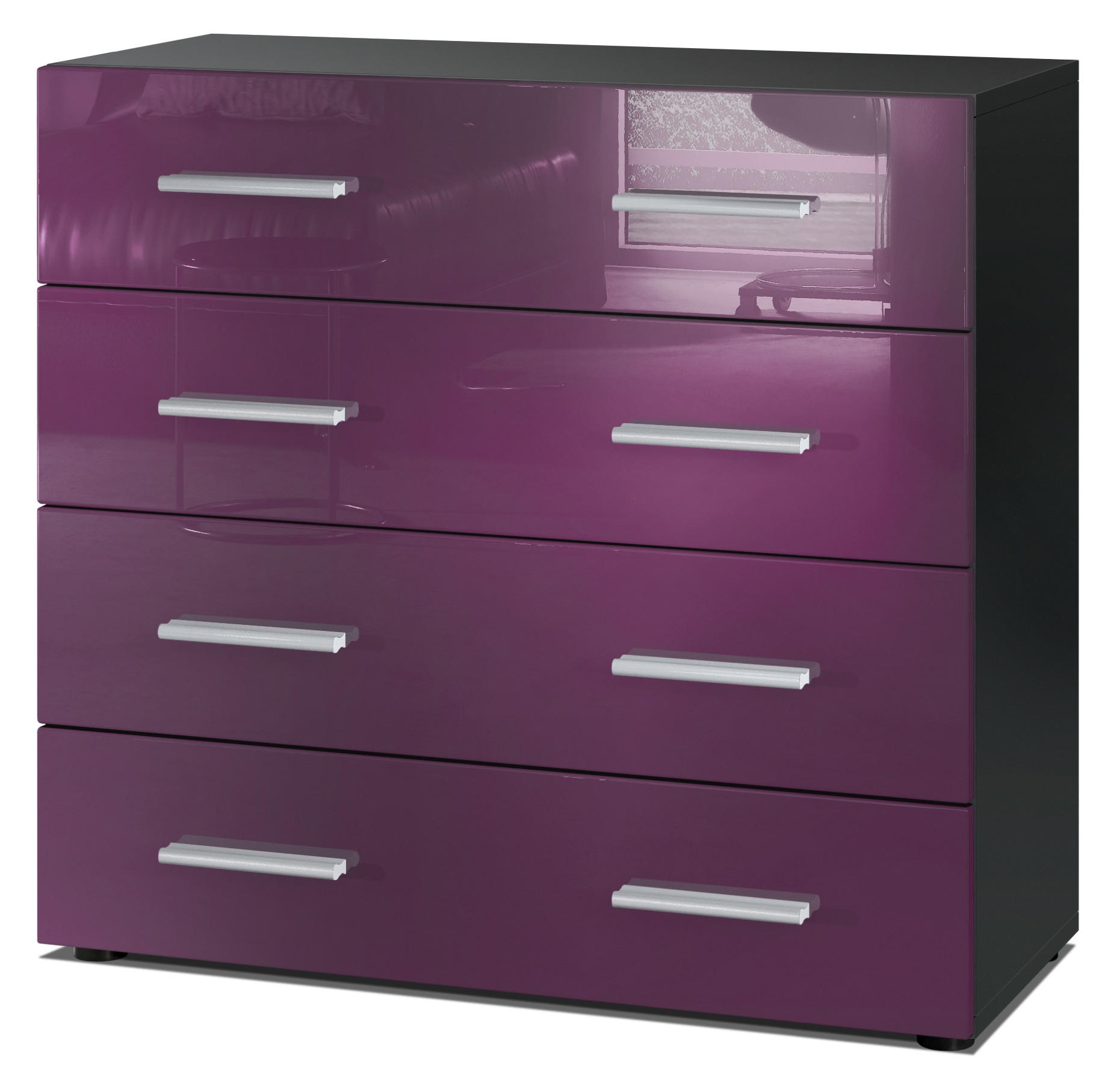 KOMMODE Pavos Brombeer Hochglanz - Brombeere, Holzwerkstoff (76/72/35cm) - Vladon