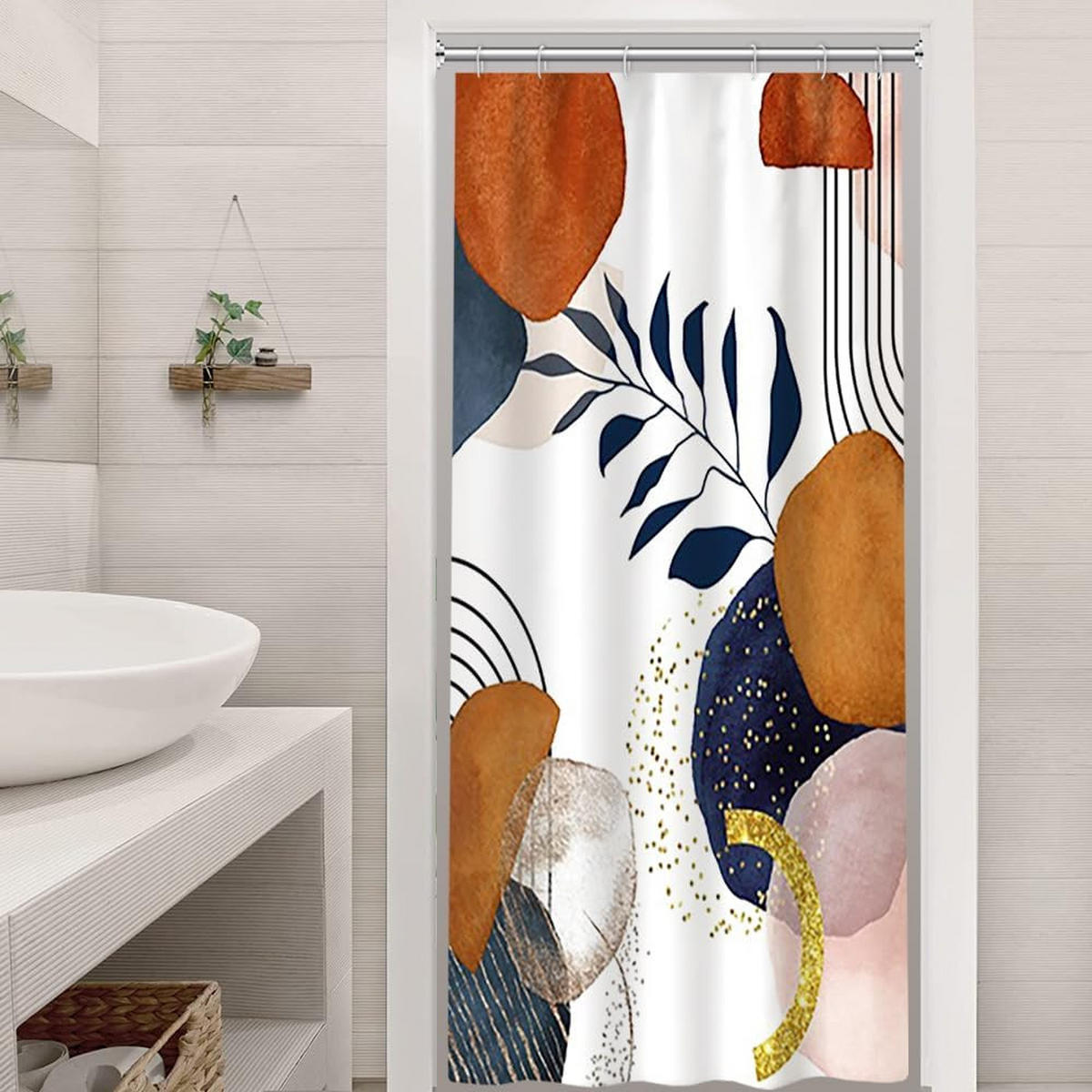 DUSCHVORHANG Terrakotta abstrakt Blätter Blau klein Polyester wasserdicht schimmelresistent waschbar Badewanne - Multicolor, Textil (90/180cm) - MCBOSON
