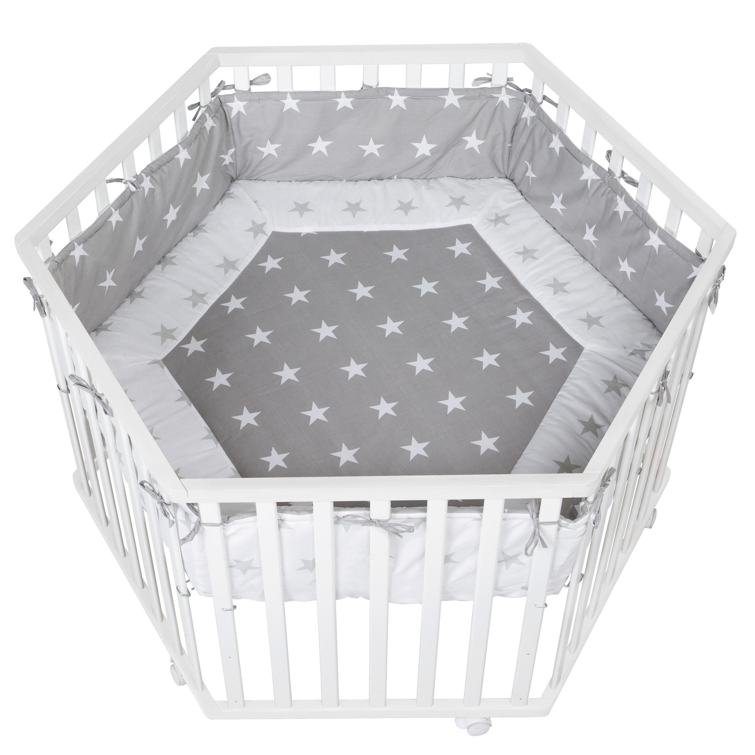 LAUFGITTER 6-eckig, Little Stars - Weiß, Holzwerkstoff (118.5/72.5/103.5cm) - Roba